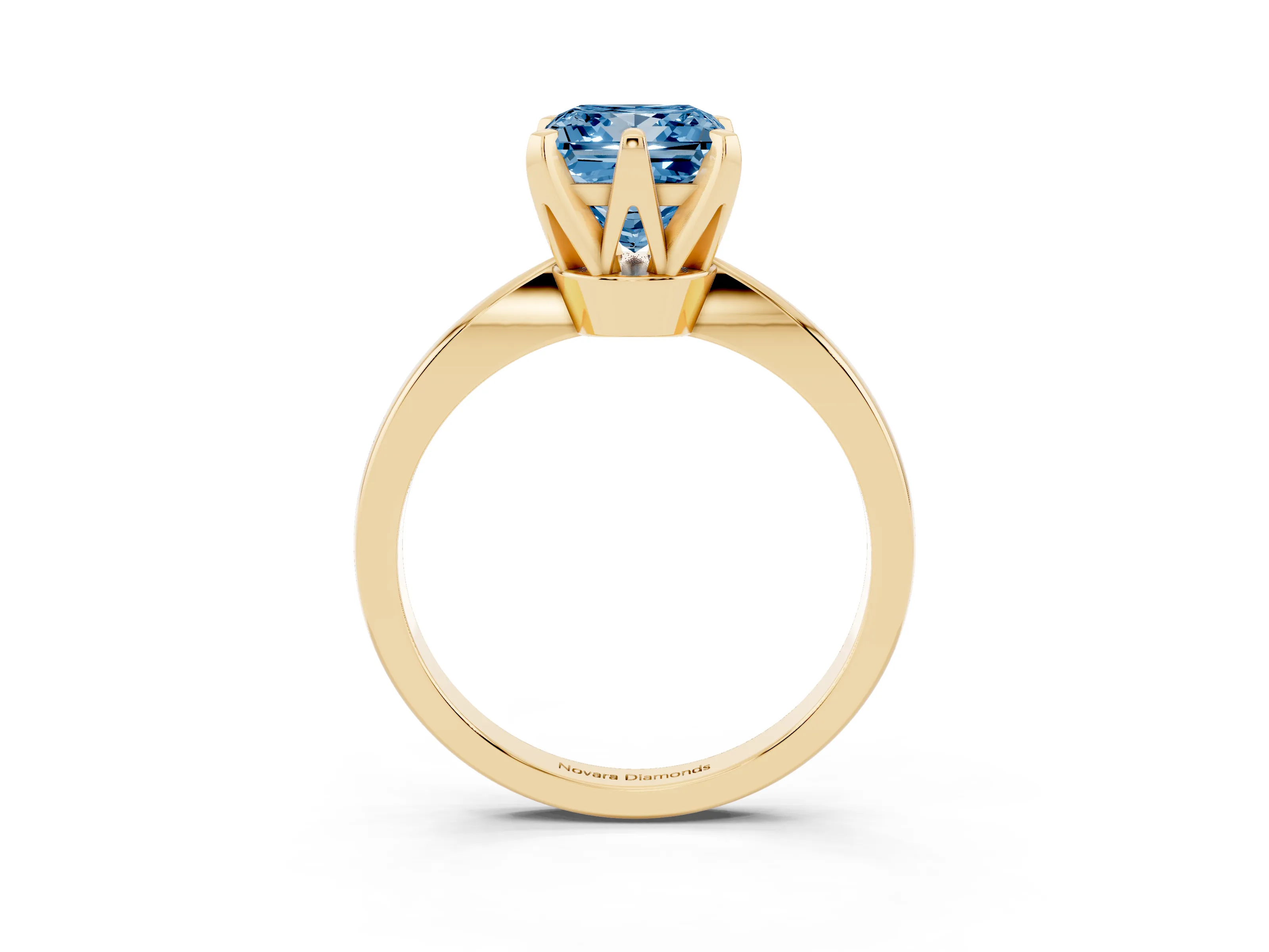 Fancy Blue Princess Cut Diamond Solitaire Engagement Ring Set in Yellow gold with Slim Tapered Solitaire Band