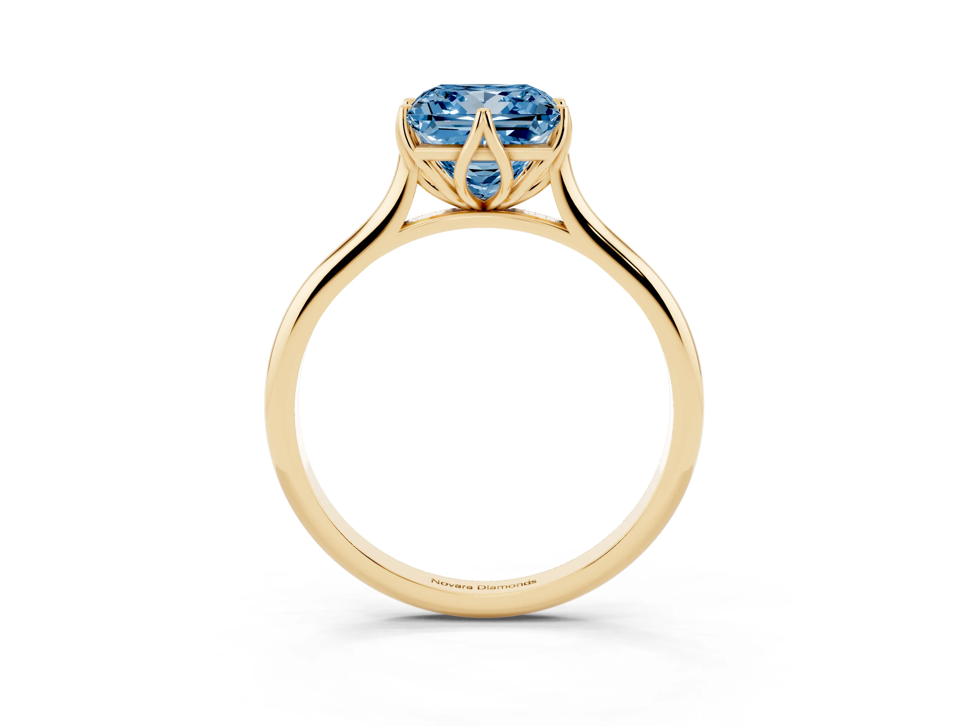 Fancy Blue Princess Cut Diamond Solitaire Cathedral Ring Set in Yellow gold with Prong Setting