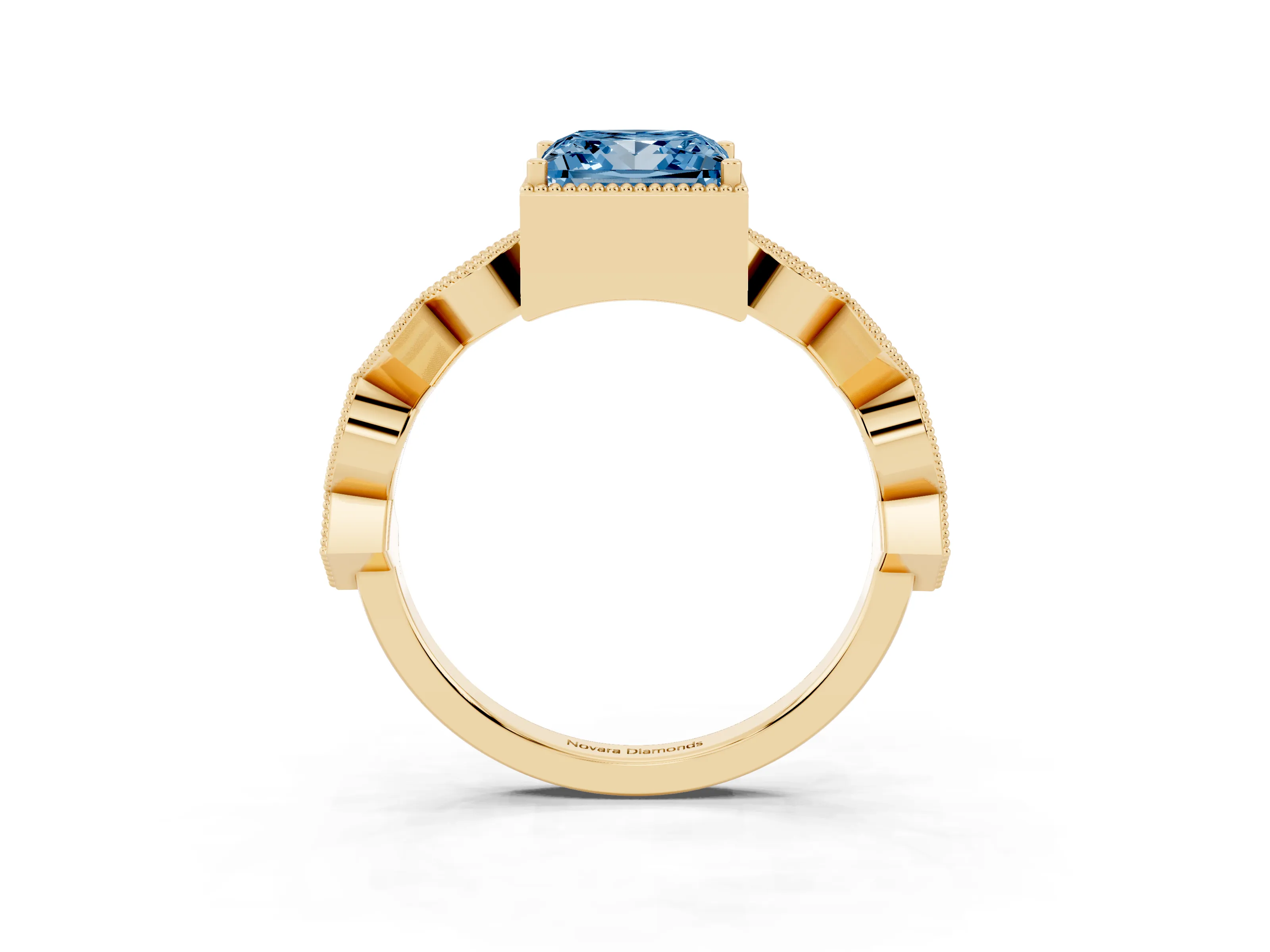 Fancy Blue Princess Cut Diamond Milgrain Marquise Twist Band Ring Set in Yellow gold with Prong Setting