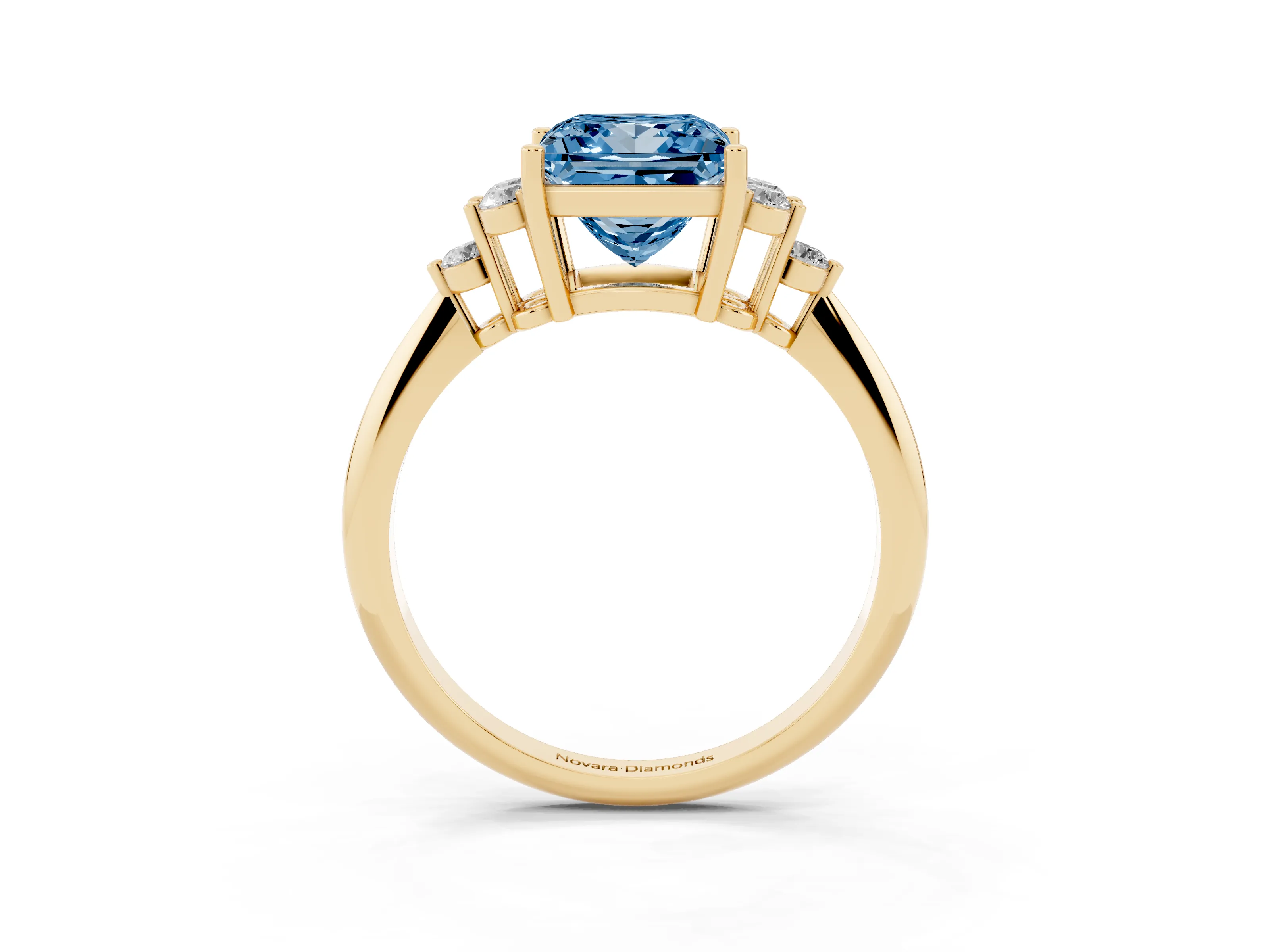 Fancy Blue Princess Cut Diamond Cluster Ring Set in Yellow gold with Plain Band and Prong Setting
