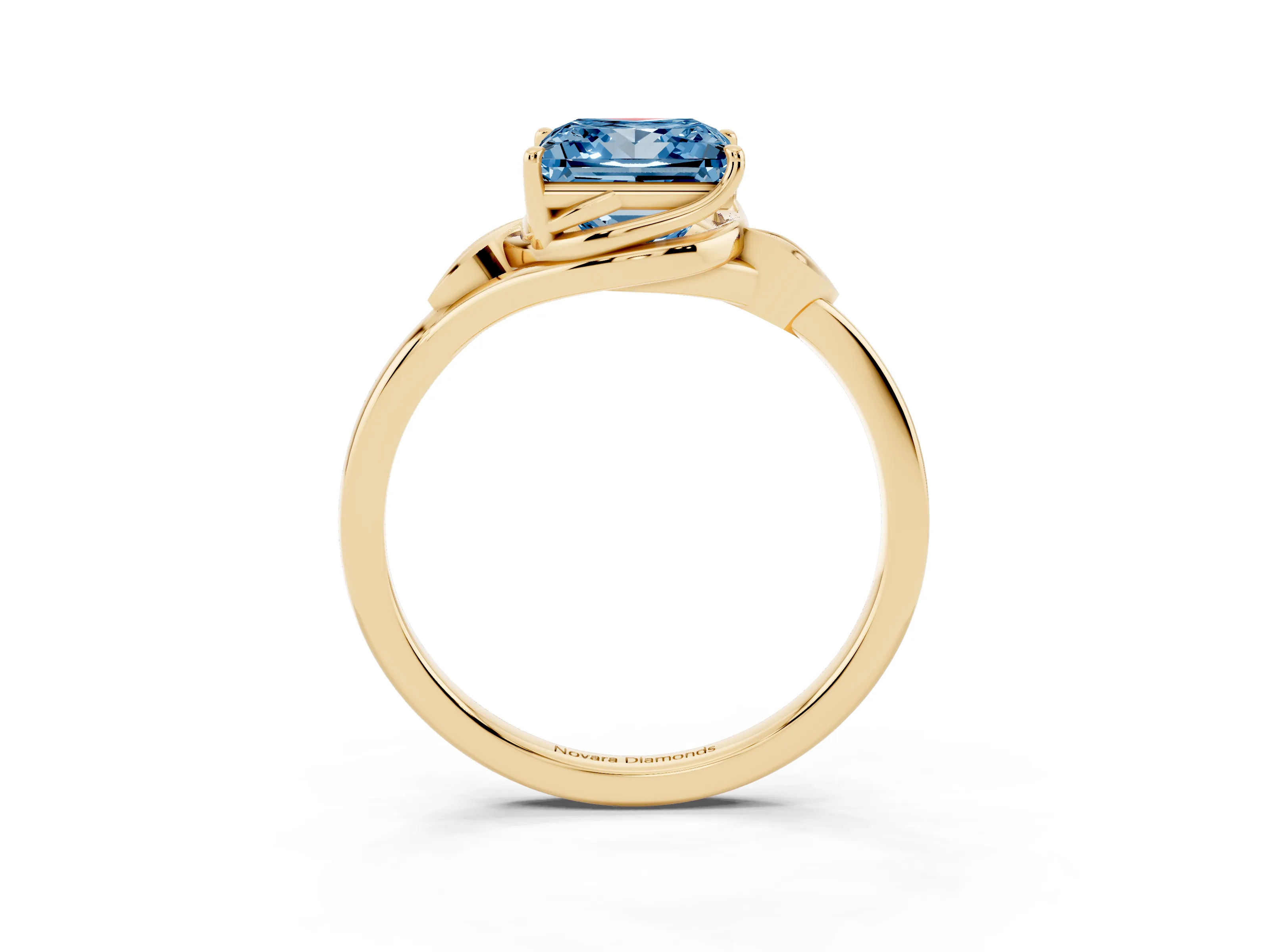 Fancy Blue Princess Cut Diamond Solitaire Ring Set in Yellow gold with Polished Twist Band