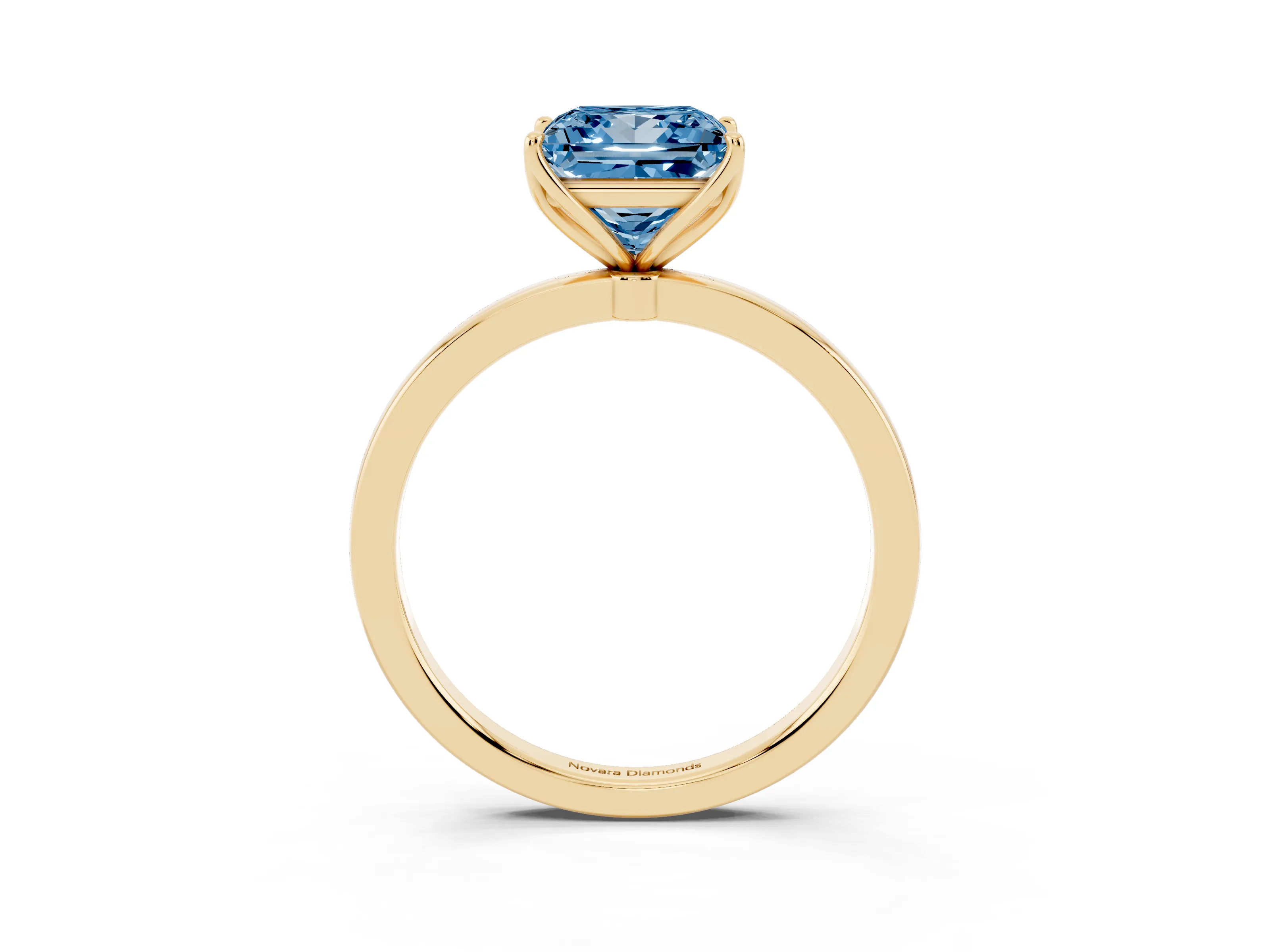 Fancy Blue Princess Cut Diamond Solitaire Ring Set in Yellow gold with Prong Setting and Thin Polished Band