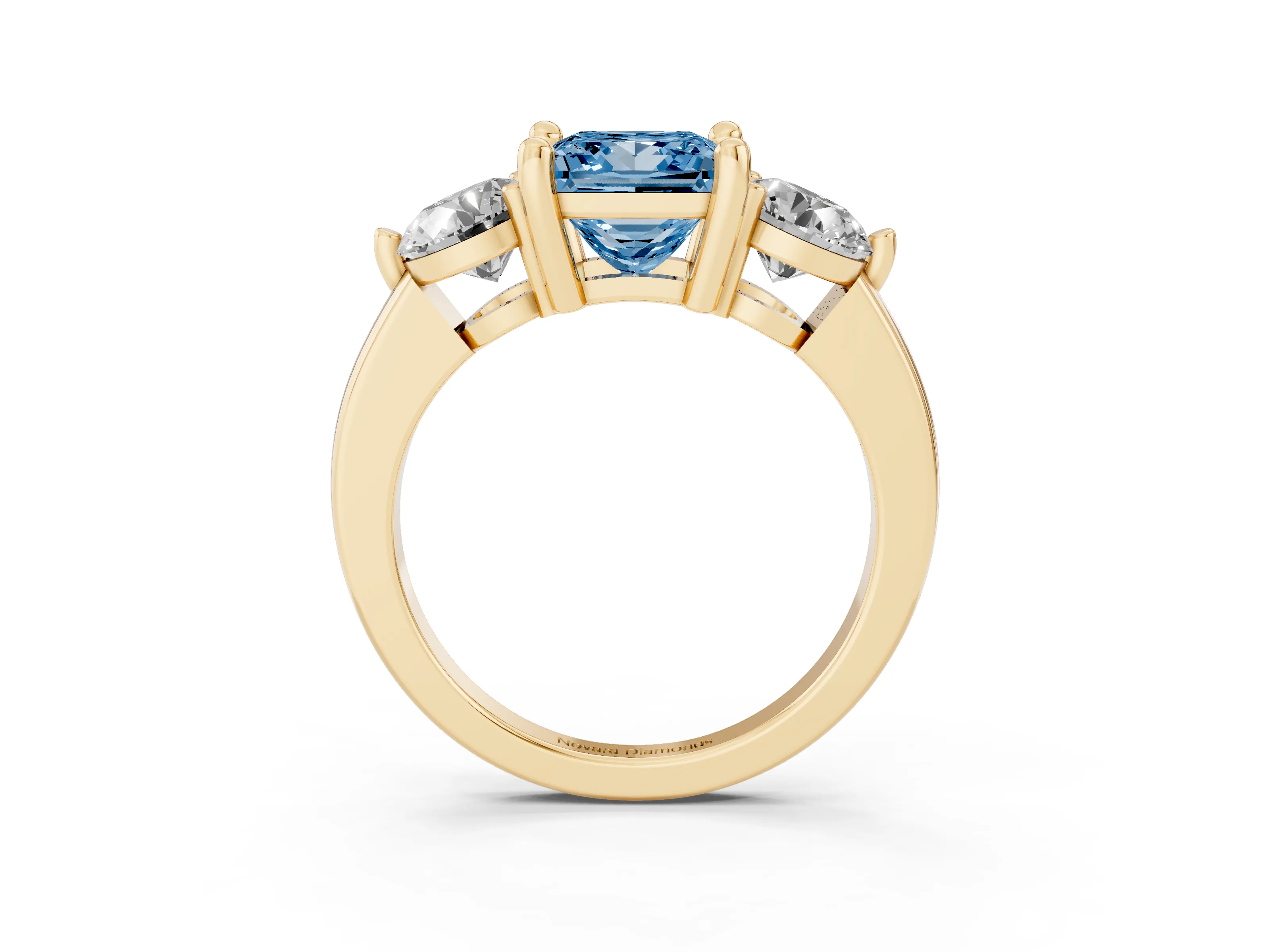 Fancy Blue Princess Cut Diamond Three-Stone Ring Set in Yellow gold with Prong Setting and Classic Band