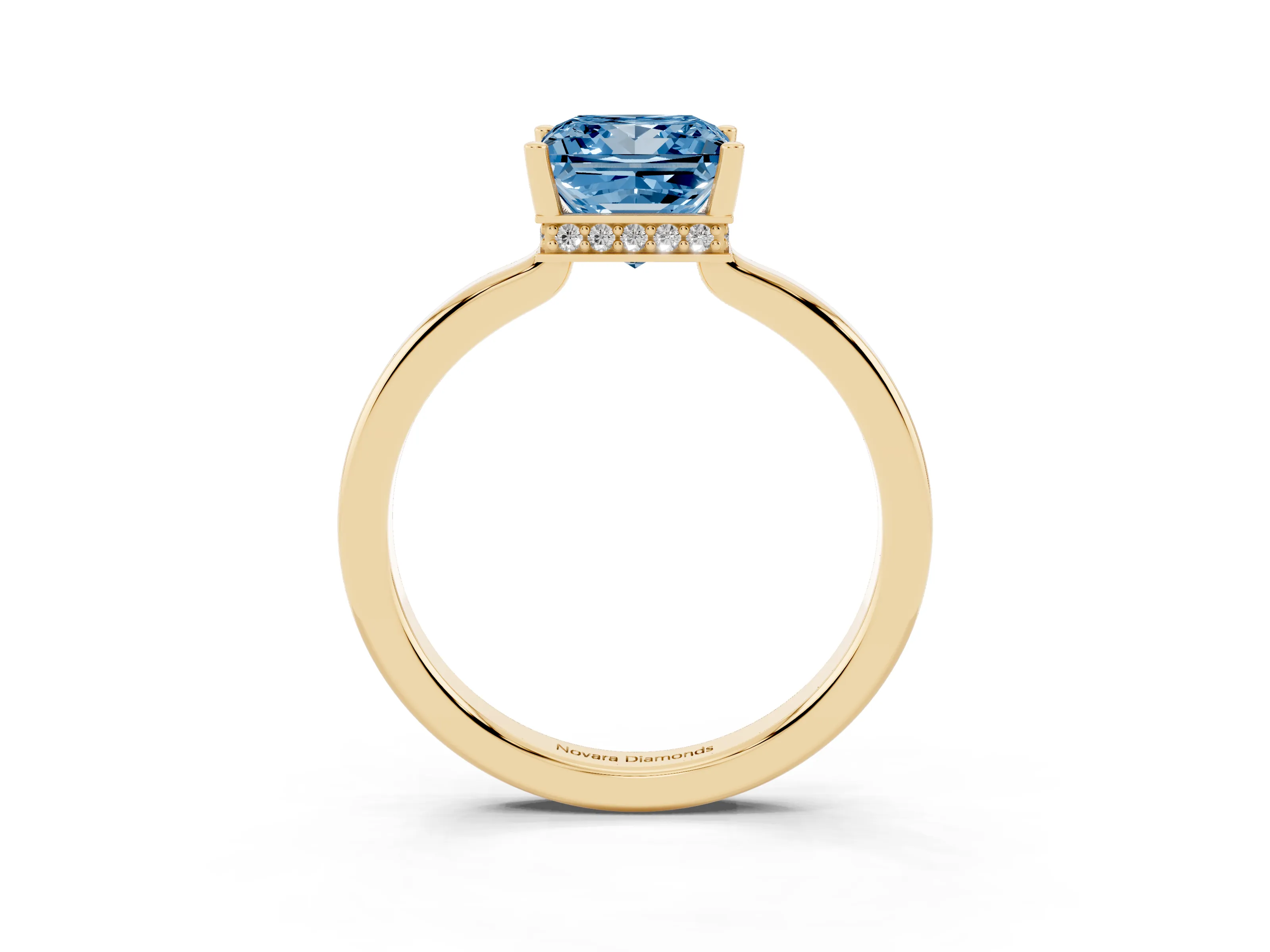 Fancy Blue Princess Cut Diamond Solitaire Engagement Ring Set in Yellow gold with Prong Setting on a Plain Band