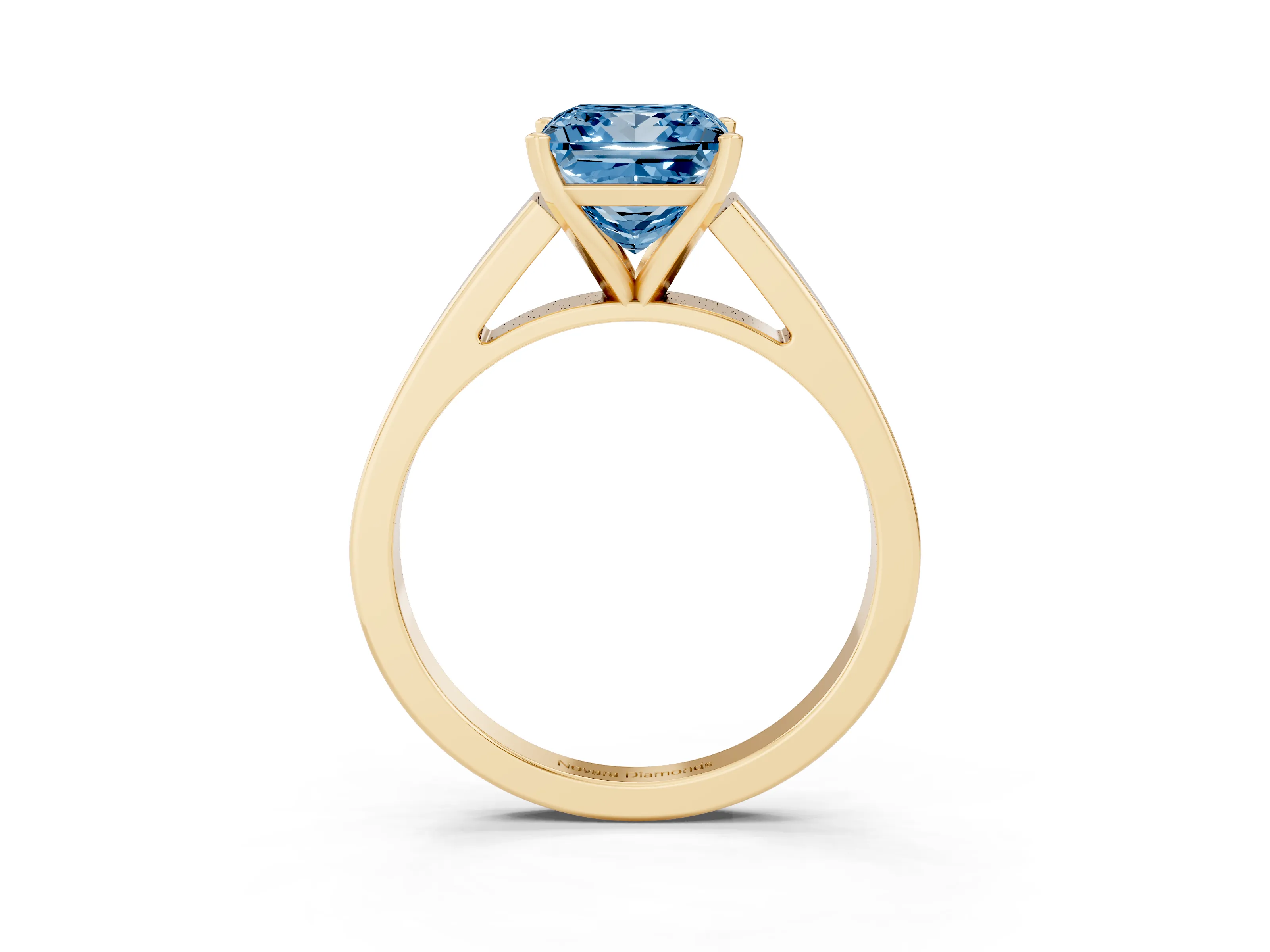 Fancy Blue Princess Cut Diamond Solitaire Engagement Ring Set in Yellow gold with Prong Setting and Tapered Band