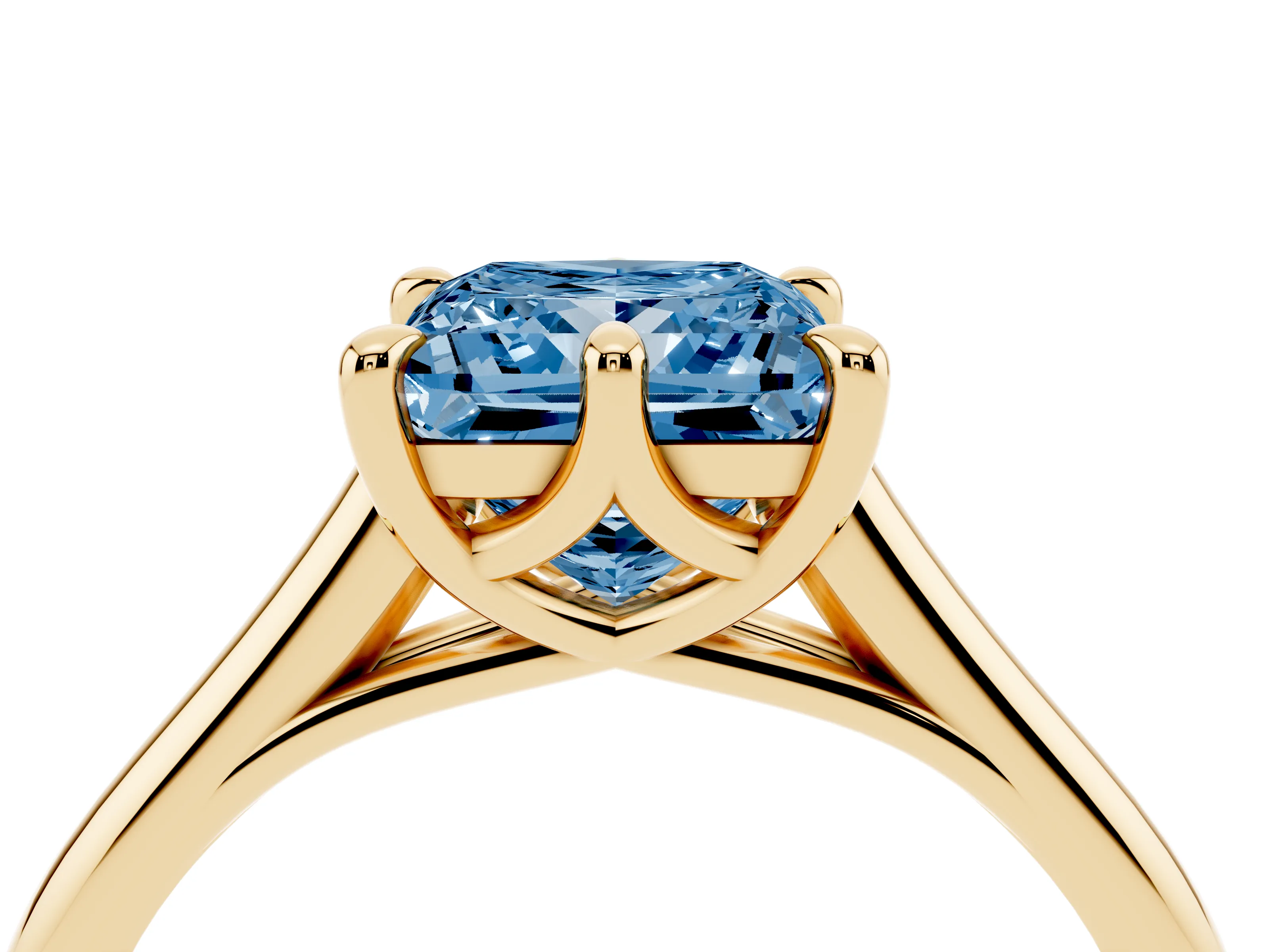 Fancy Blue Princess Cut Diamond Solitaire Engagement Ring Set in Yellow gold with Prong Setting and Plain Classic Band