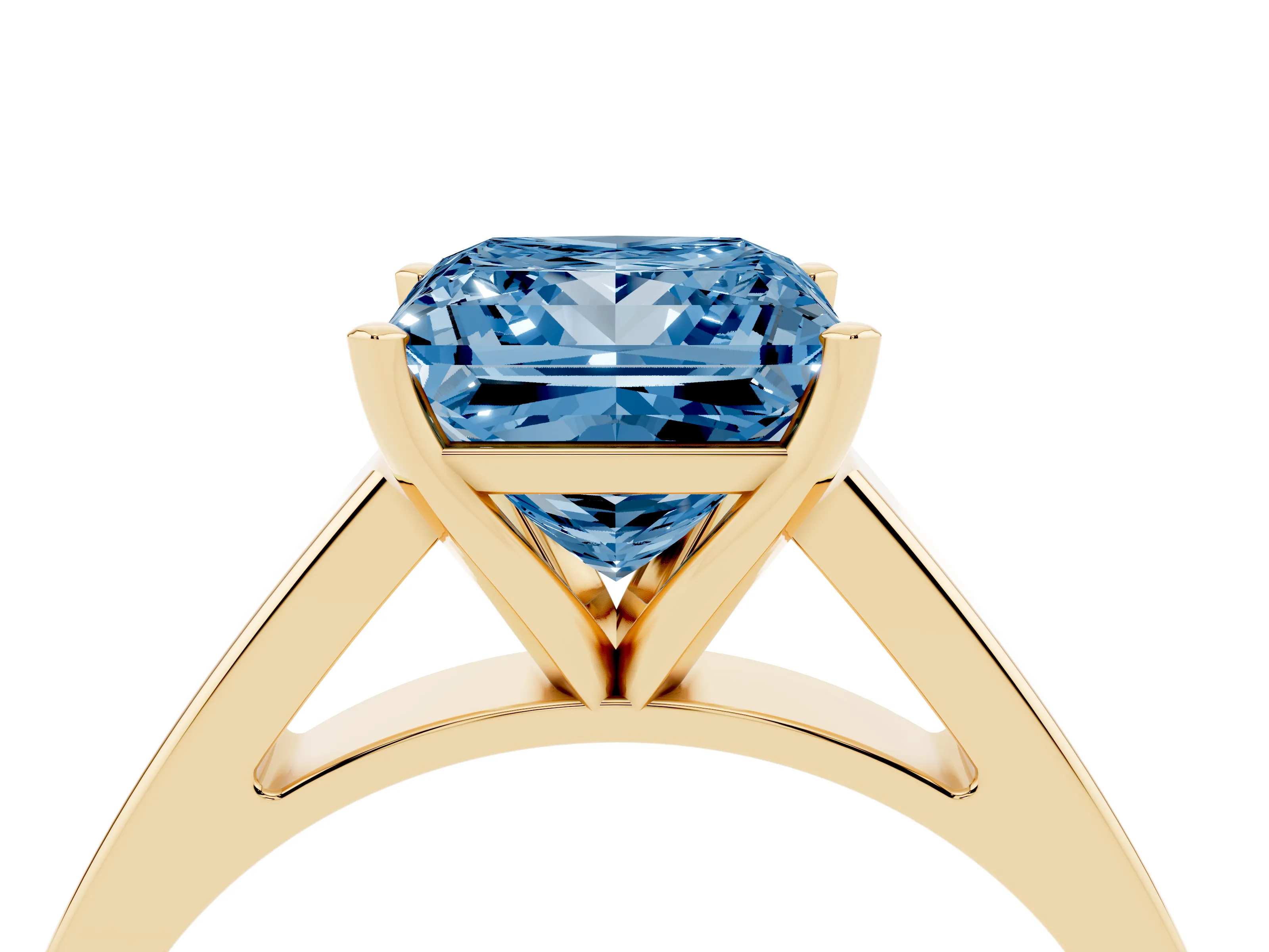 Fancy Blue Princess Cut Diamond Solitaire Engagement Ring Set in Yellow gold with Prong Setting and Tapered Band