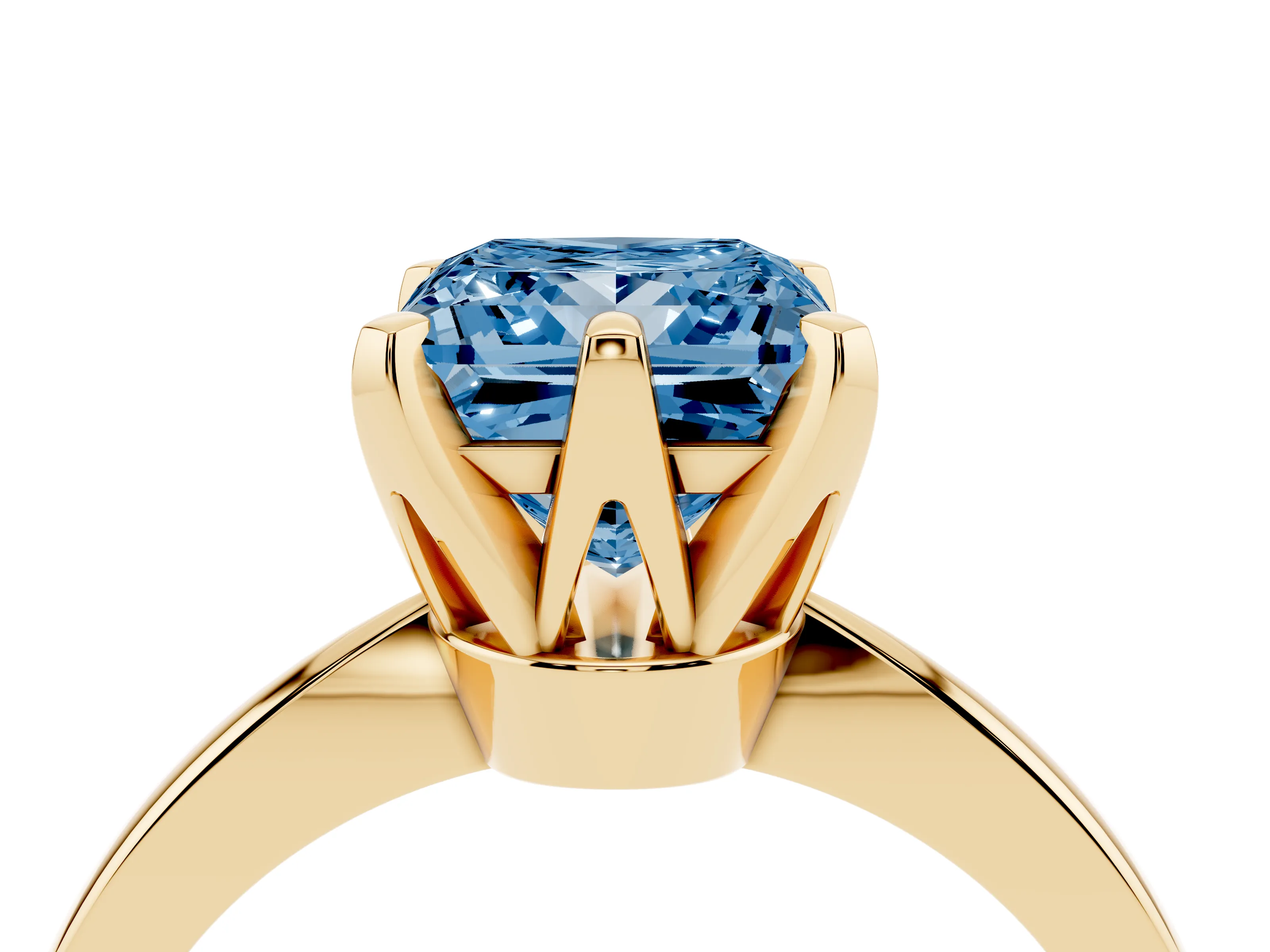 Fancy Blue Princess Cut Diamond Solitaire Engagement Ring Set in Yellow gold with Slim Tapered Solitaire Band