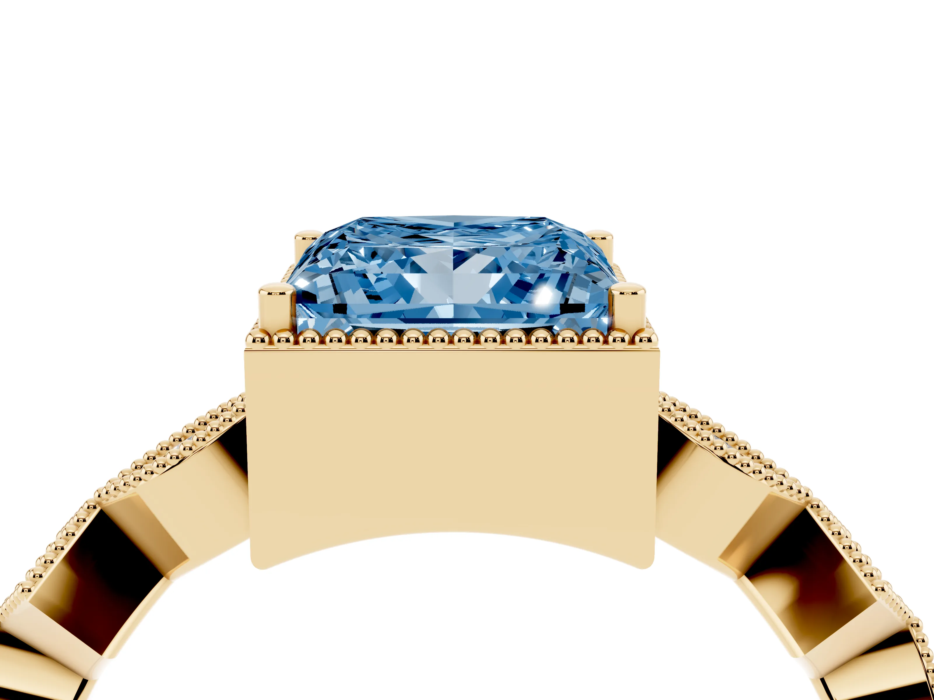 Fancy Blue Princess Cut Diamond Milgrain Marquise Twist Band Ring Set in Yellow gold with Prong Setting