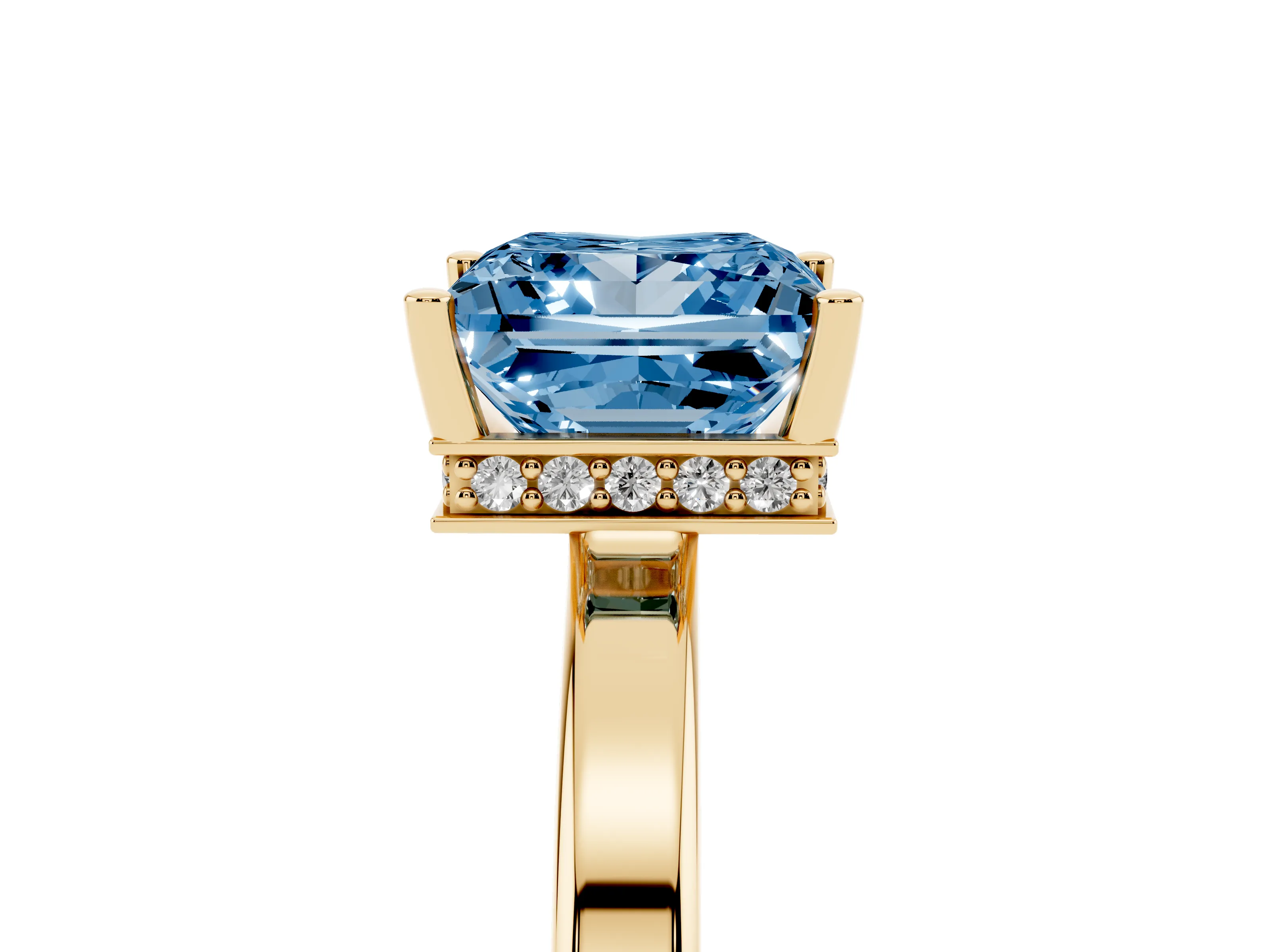Fancy Blue Princess Cut Diamond Solitaire Engagement Ring Set in Yellow gold with Prong Setting on a Plain Band