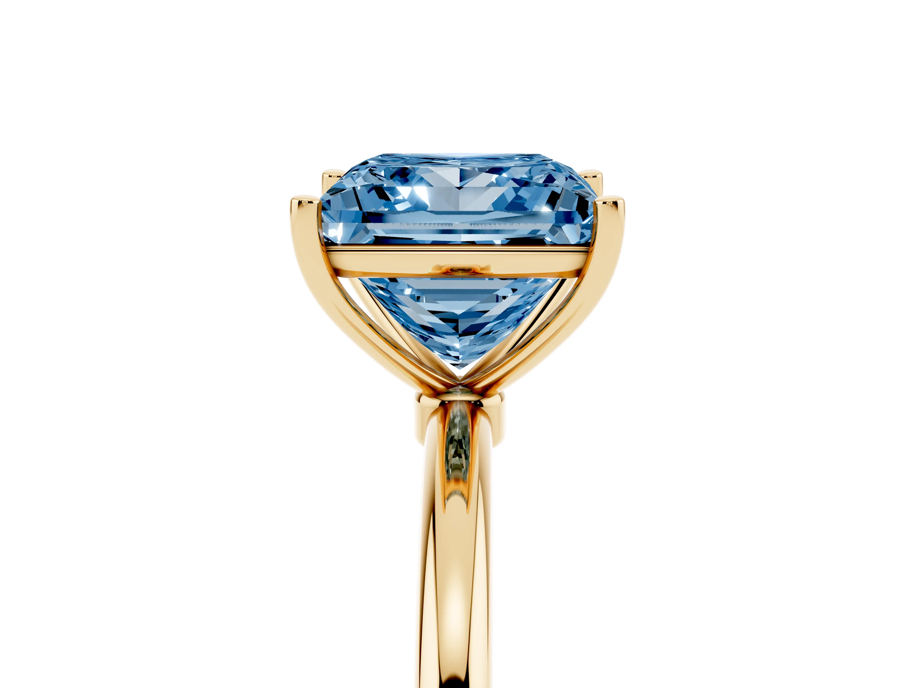 Fancy Blue Princess Cut Diamond Solitaire Engagement Ring Set in Yellow gold with Thin Band and Prong Setting