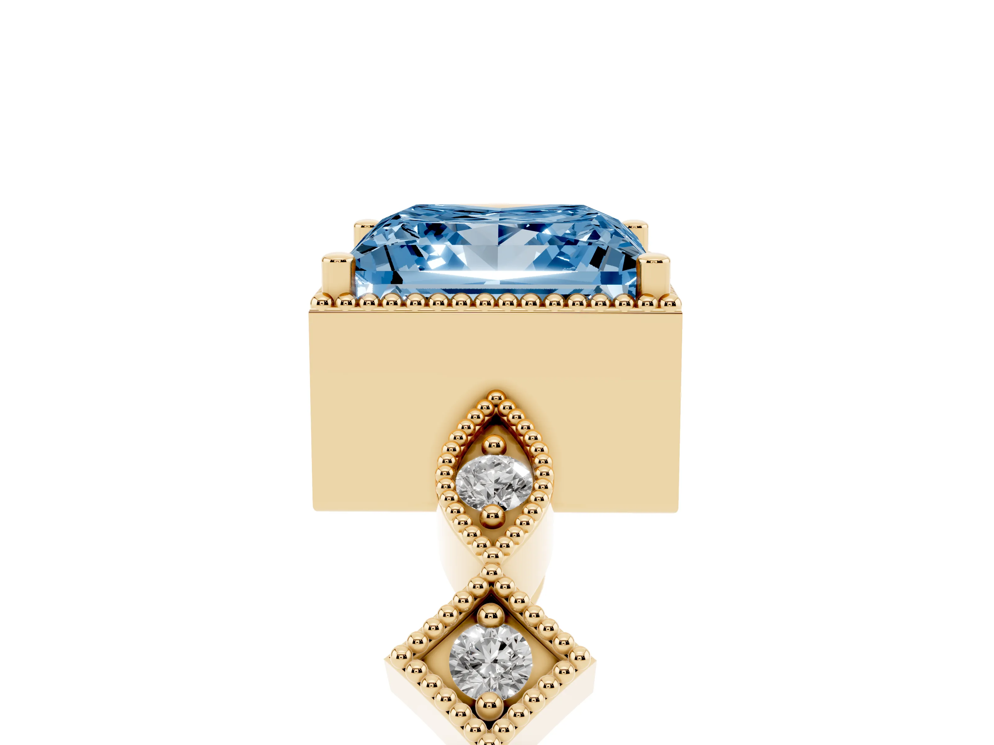 Fancy Blue Princess Cut Diamond Milgrain Marquise Twist Band Ring Set in Yellow gold with Prong Setting