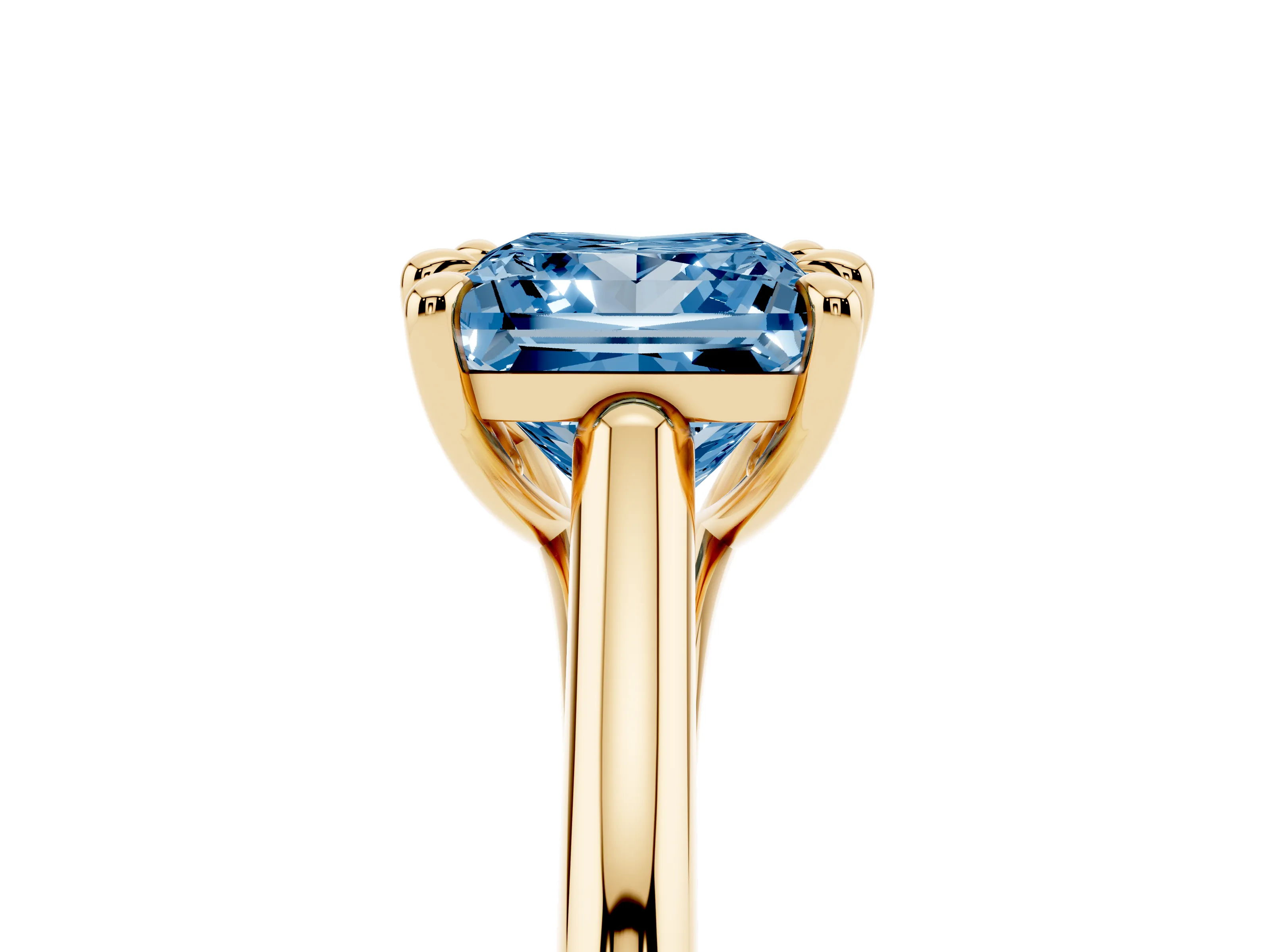 Fancy Blue Princess Cut Diamond Solitaire Engagement Ring Set in Yellow gold with Prong Setting and Plain Classic Band