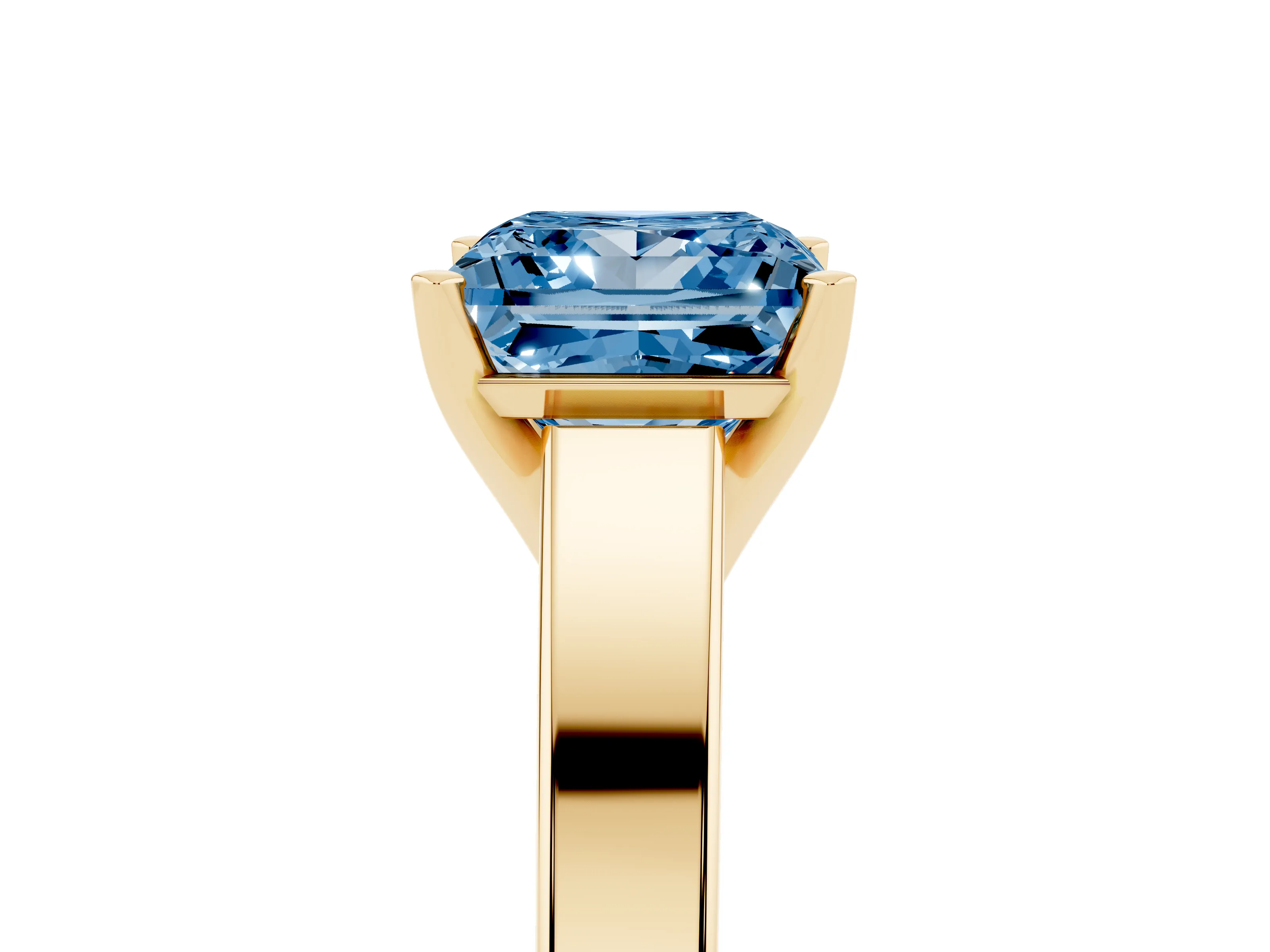 Fancy Blue Princess Cut Diamond Solitaire Engagement Ring Set in Yellow gold with Prong Setting and Tapered Band