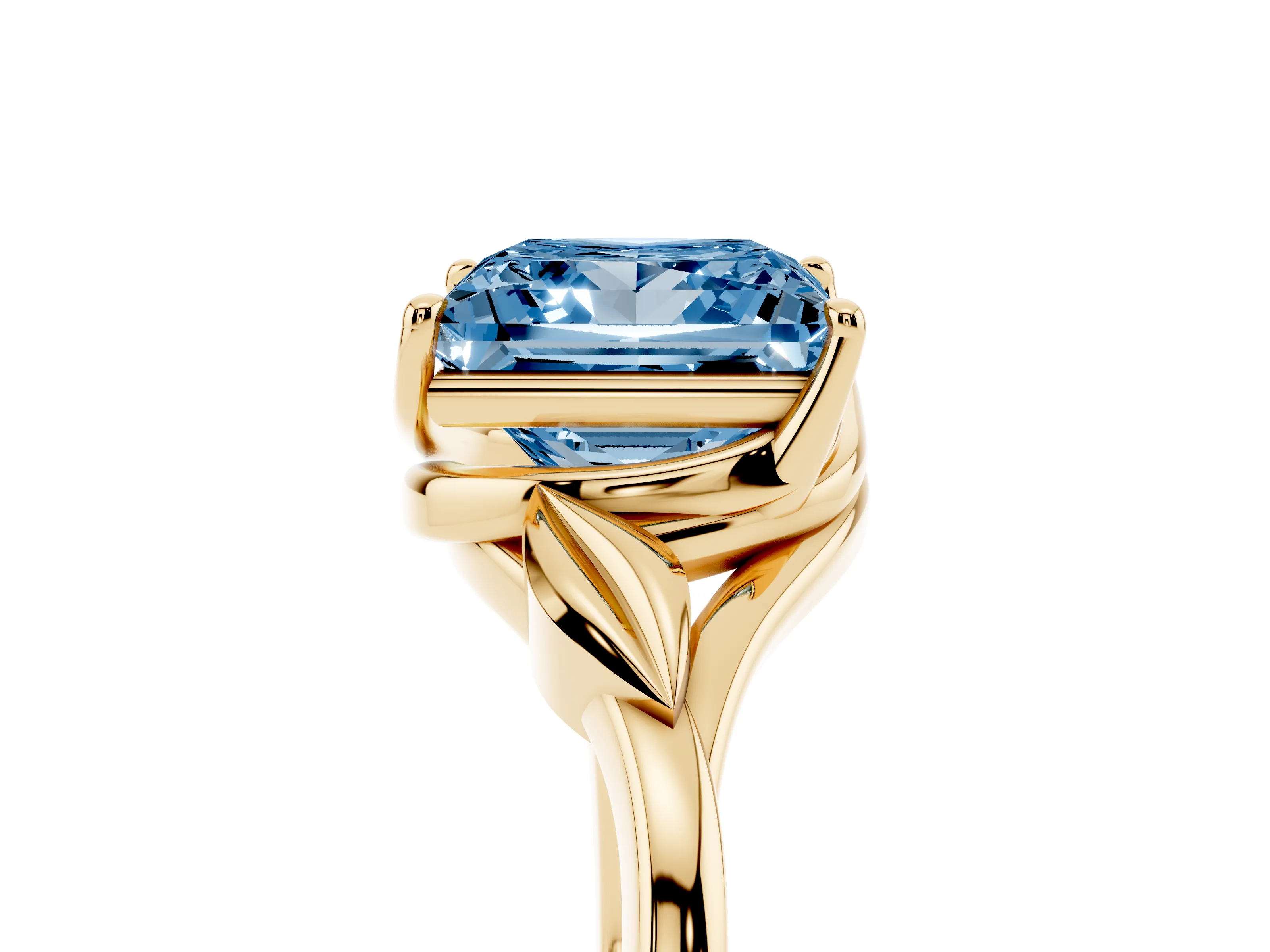 Fancy Blue Princess Cut Diamond Solitaire Ring Set in Yellow gold with Polished Twist Band