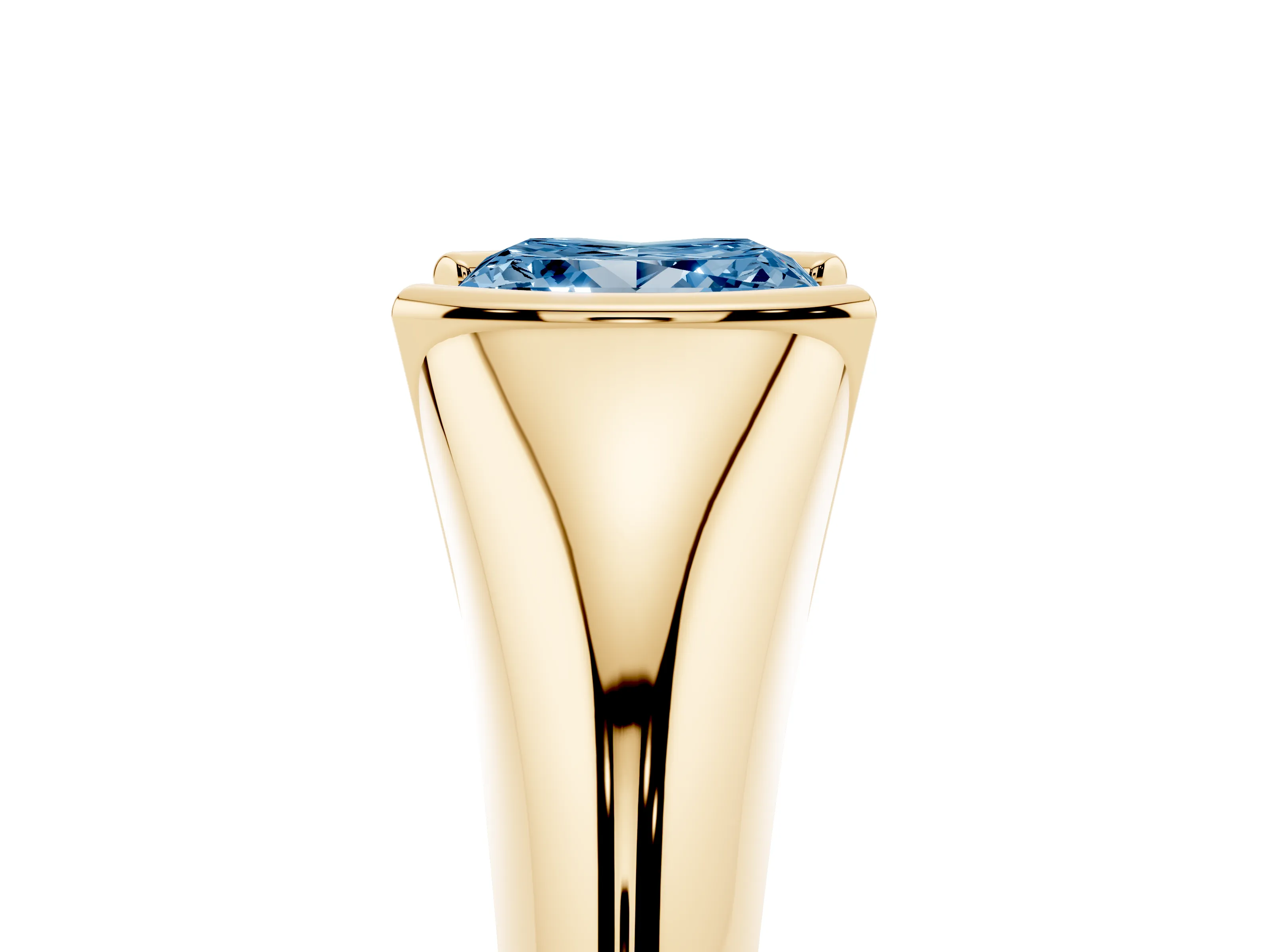 Fancy Blue Princess Cut Diamond Solitaire Tension Set Ring Set in Yellow gold