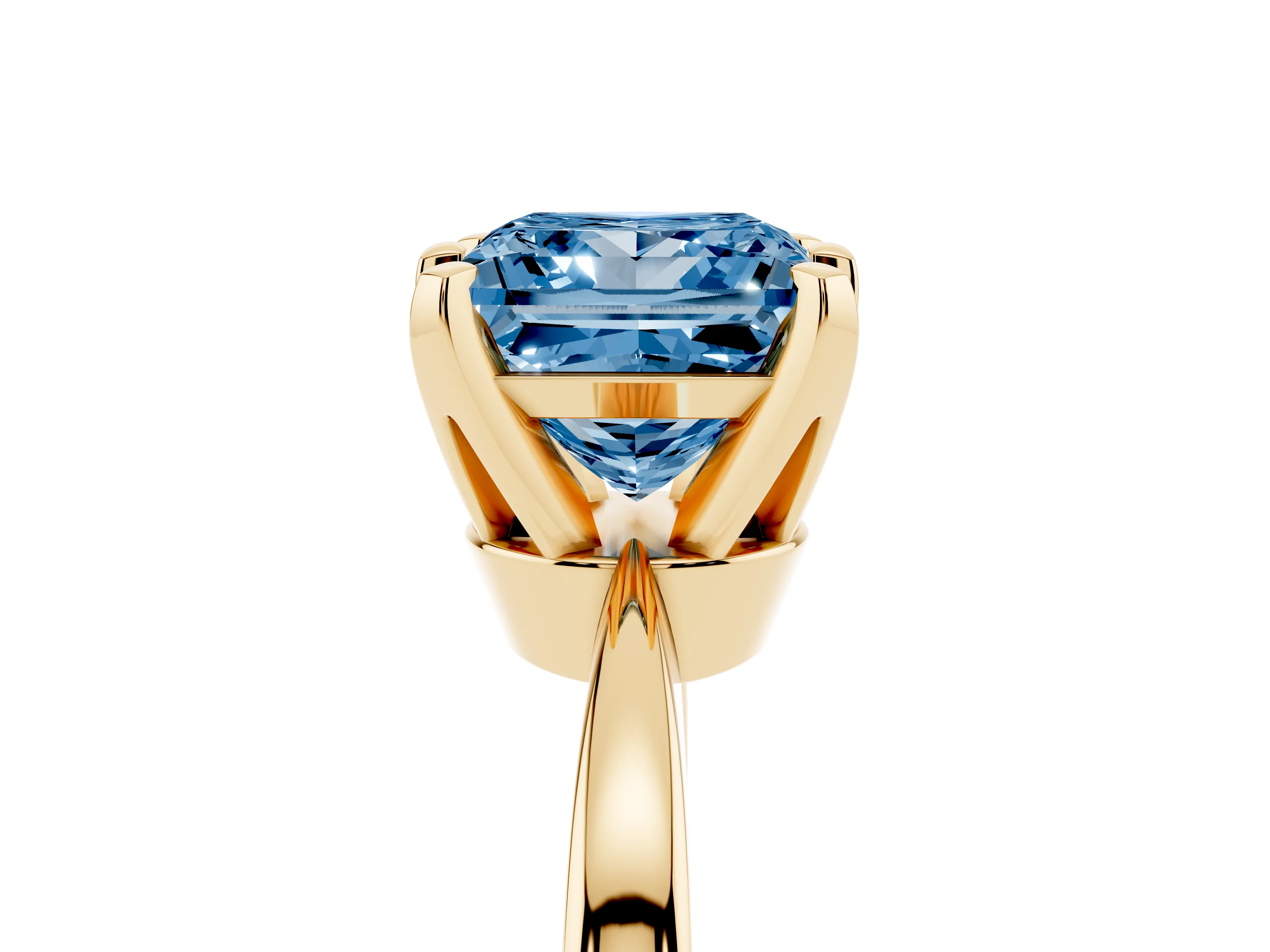 Fancy Blue Princess Cut Diamond Solitaire Engagement Ring Set in Yellow gold with Slim Tapered Solitaire Band