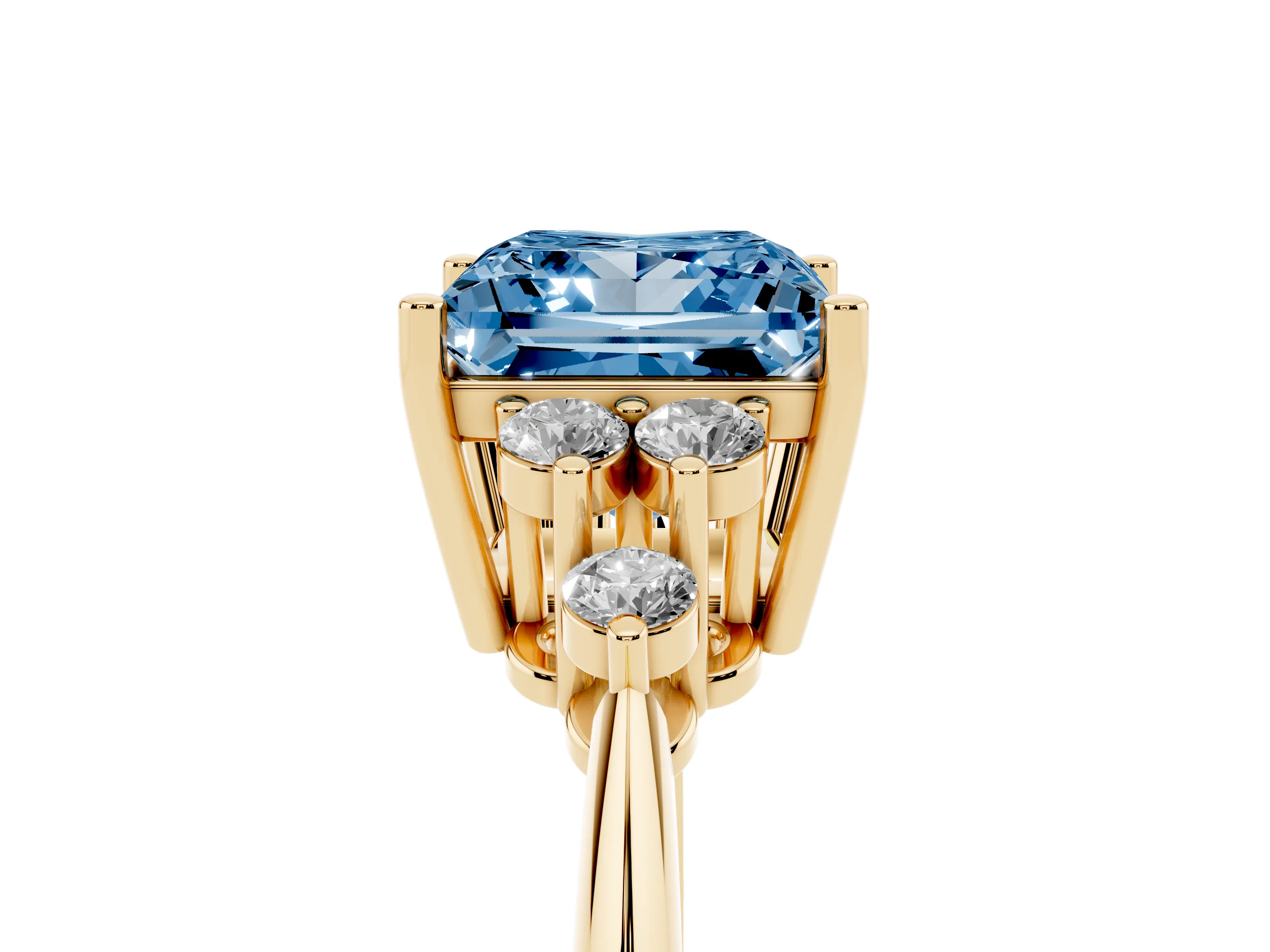 Fancy Blue Princess Cut Diamond Cluster Ring Set in Yellow gold with Plain Band and Prong Setting