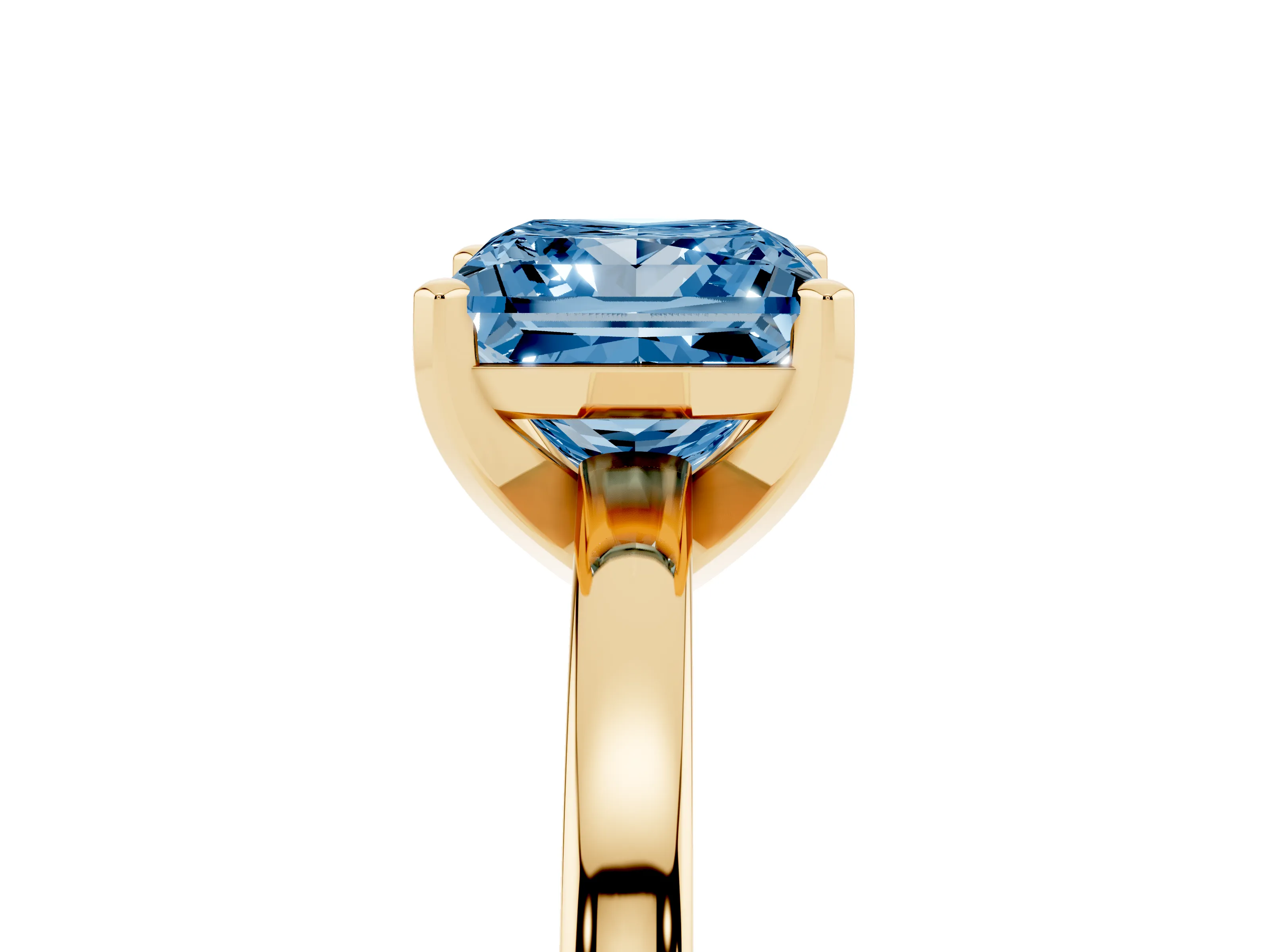 Fancy Blue Princess Cut Diamond Solitaire Engagement Ring Set in Yellow gold with Prong Setting on a Classic Band