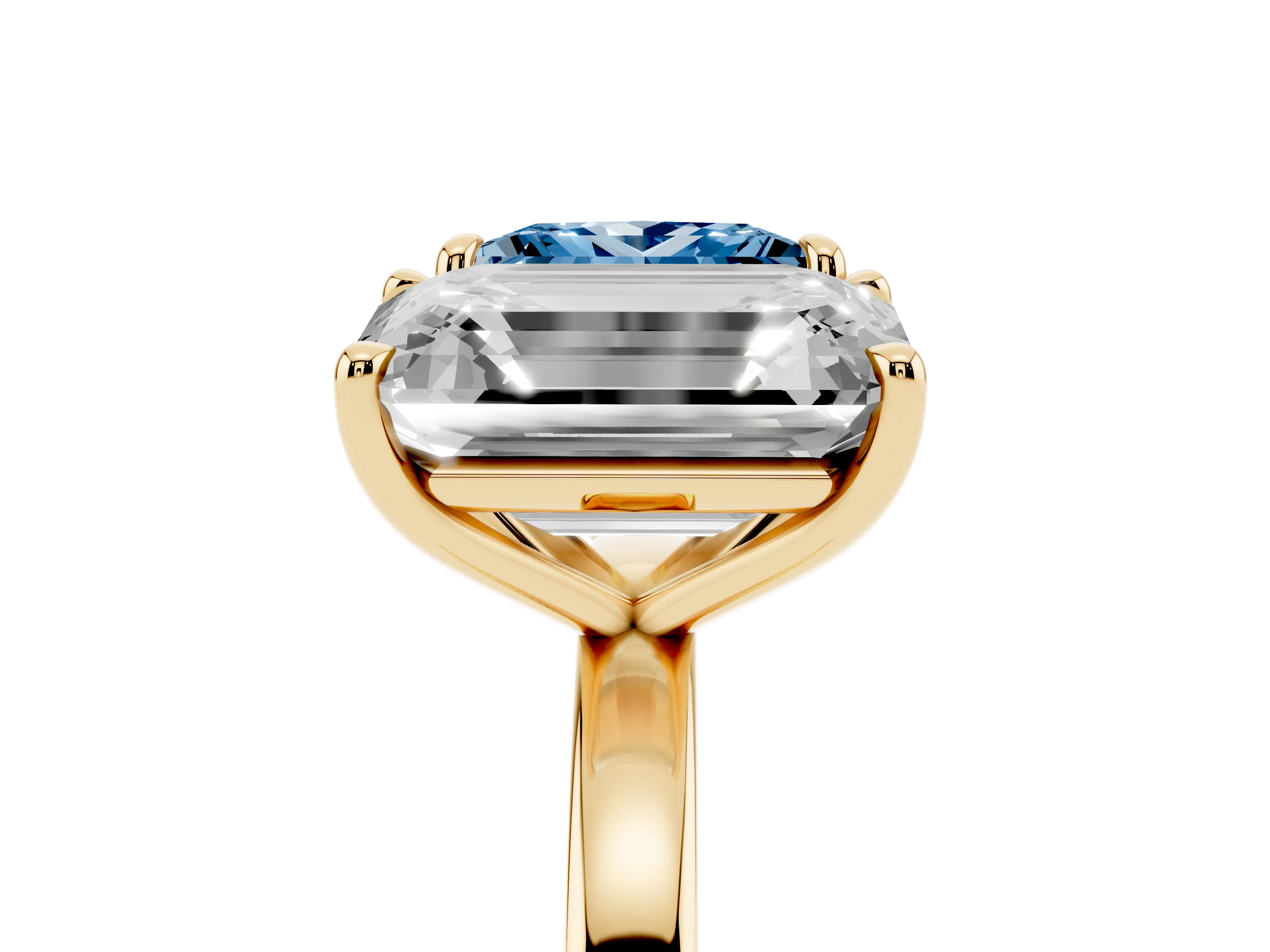 Fancy Blue Princess Cut and Emerald Cut Toi Moi Ring Set in Yellow gold with Prong Setting