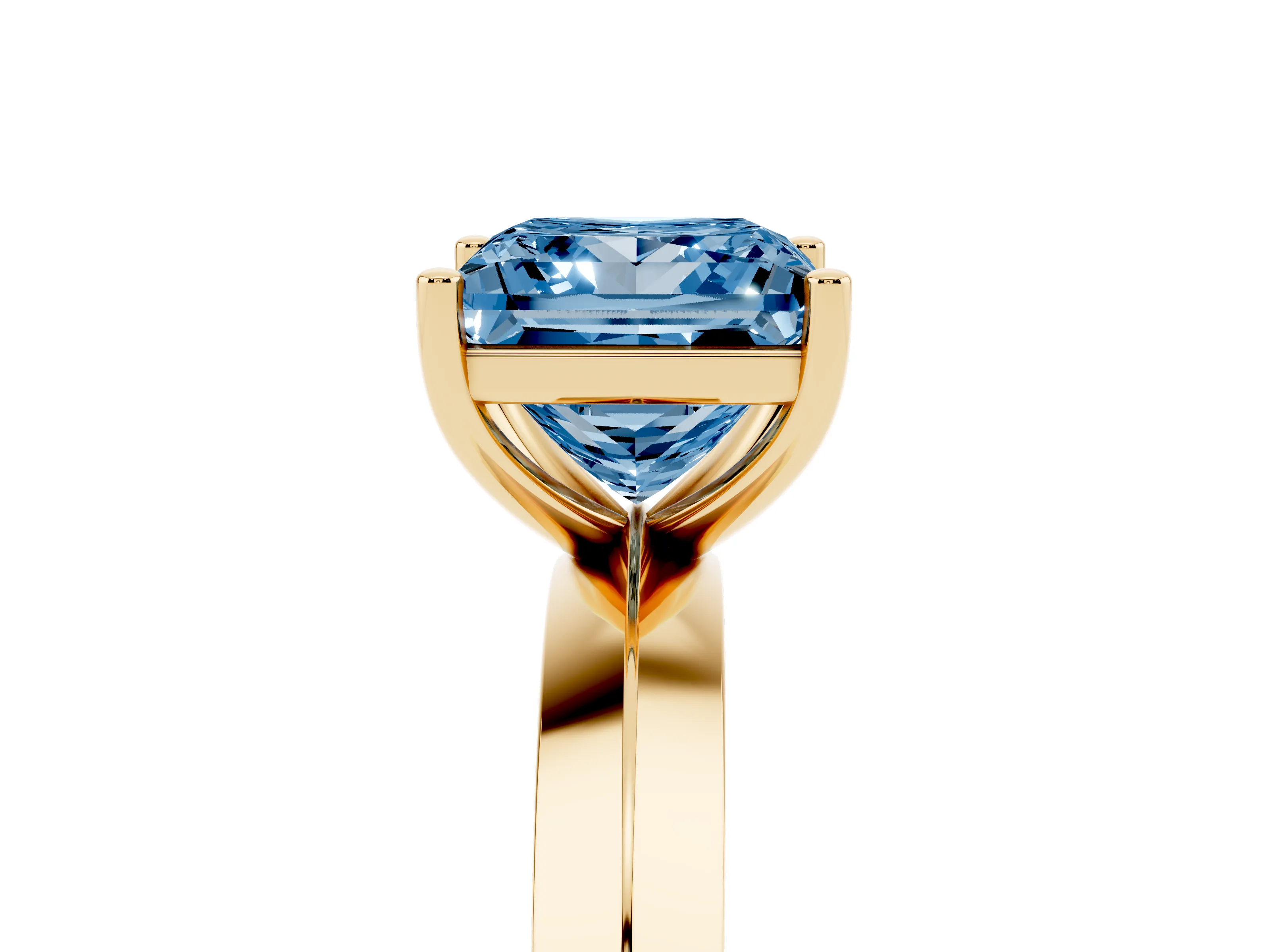 Fancy Blue Princess Cut Diamond Solitaire Engagement Ring Set in Yellow gold with Flat Band and Prong Setting