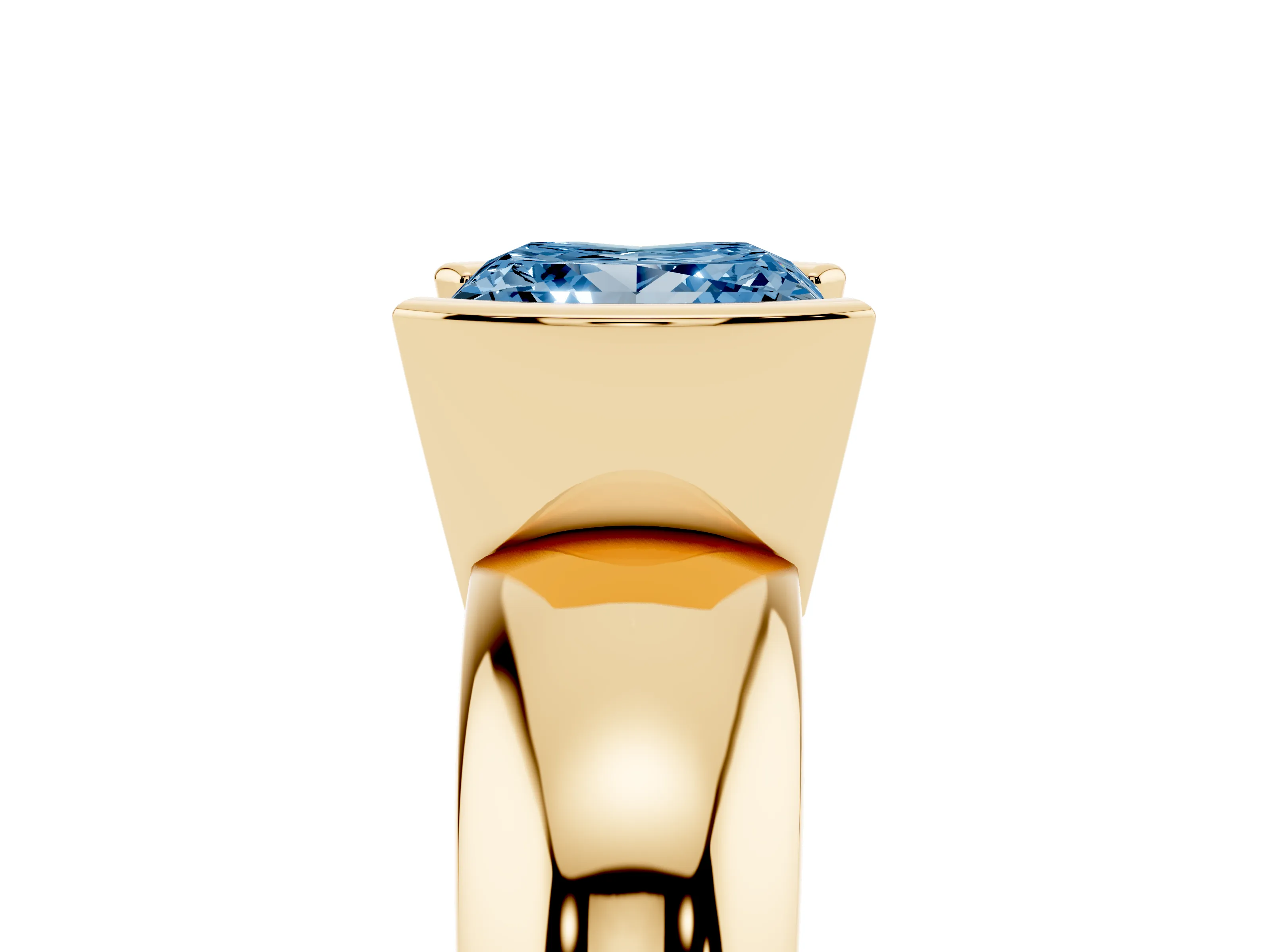 Fancy Blue Princess Cut Diamond Solitaire Tension Set Ring Set in Yellow gold with Wide Band