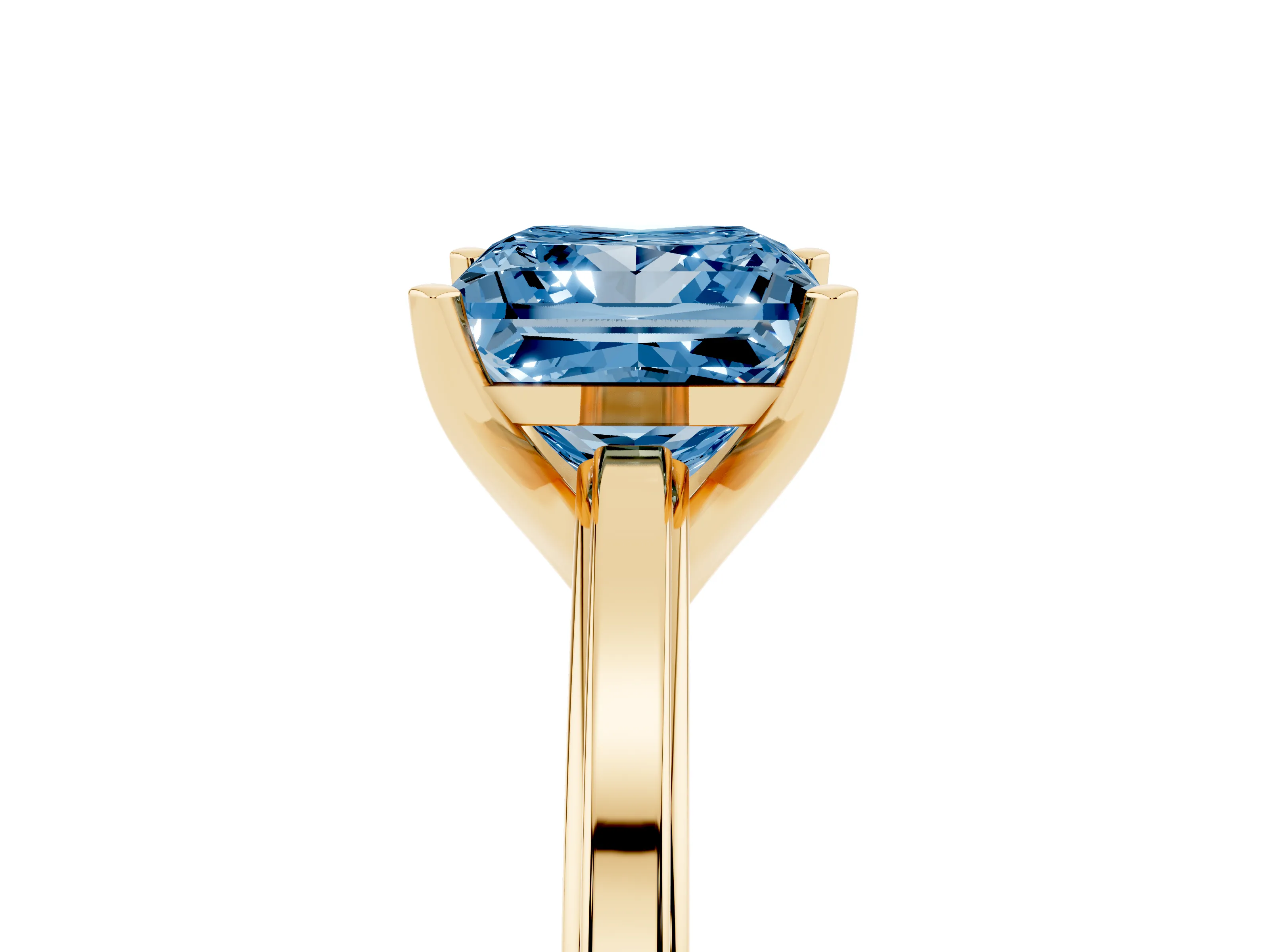 Fancy Blue Princess Cut Diamond Solitaire Ring Set in Yellow gold with Prong Setting and Classic Band