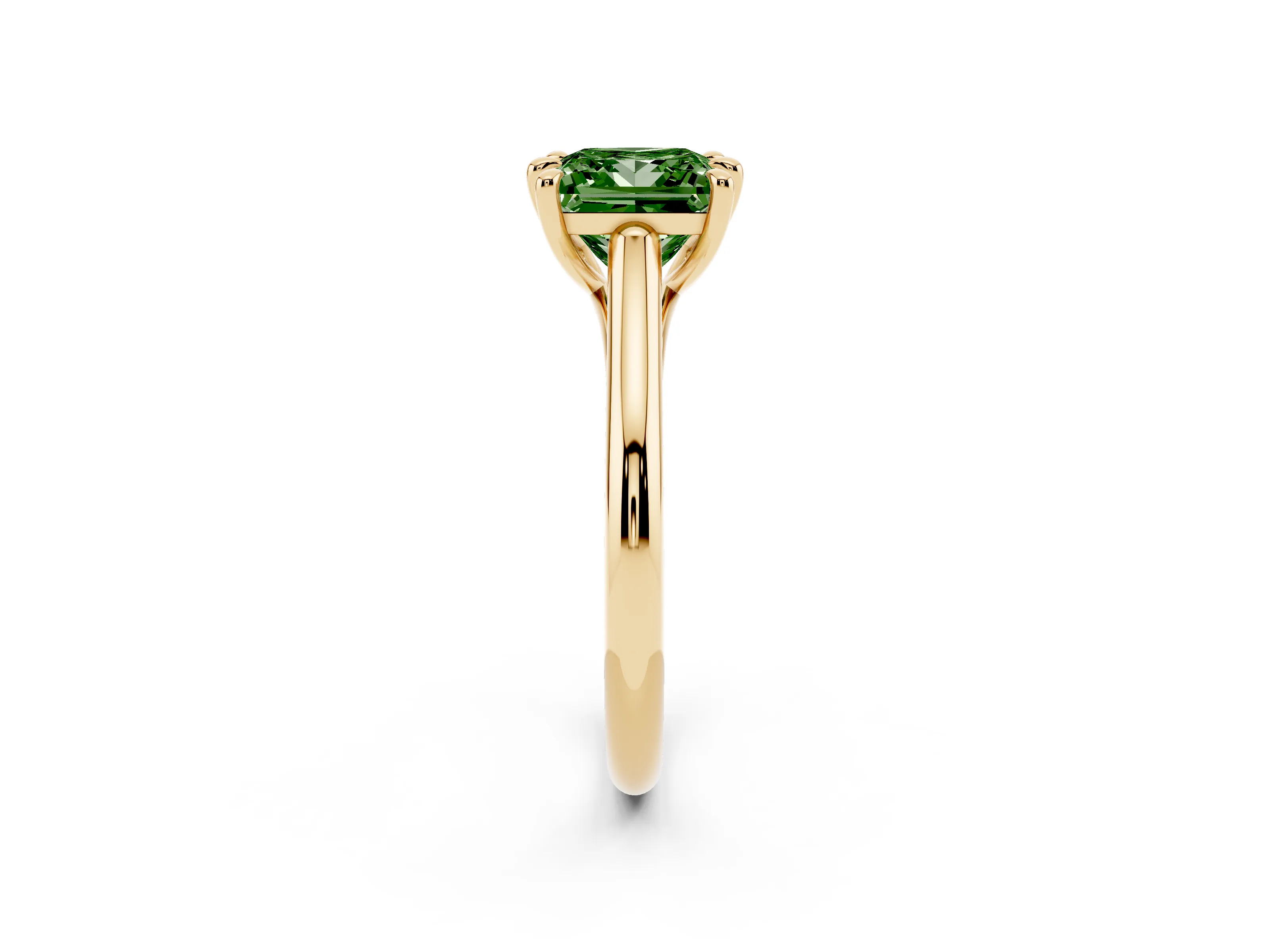 Fancy Green Princess Cut Diamond Solitaire Engagement Ring Set in Yellow gold with Prong Setting and Plain Classic Band