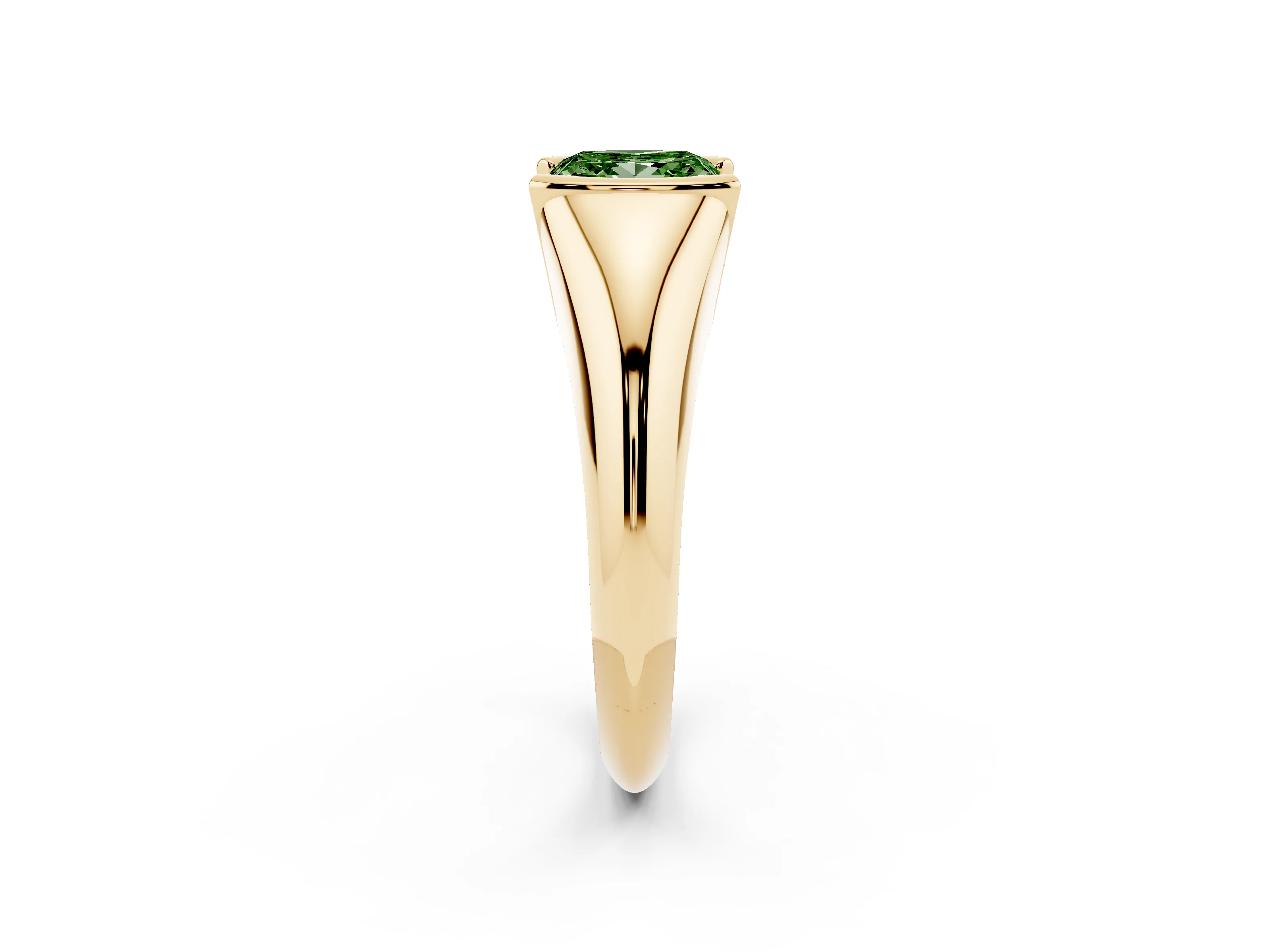Fancy Green Princess Cut Diamond Solitaire Tension Set Ring Set in Yellow gold