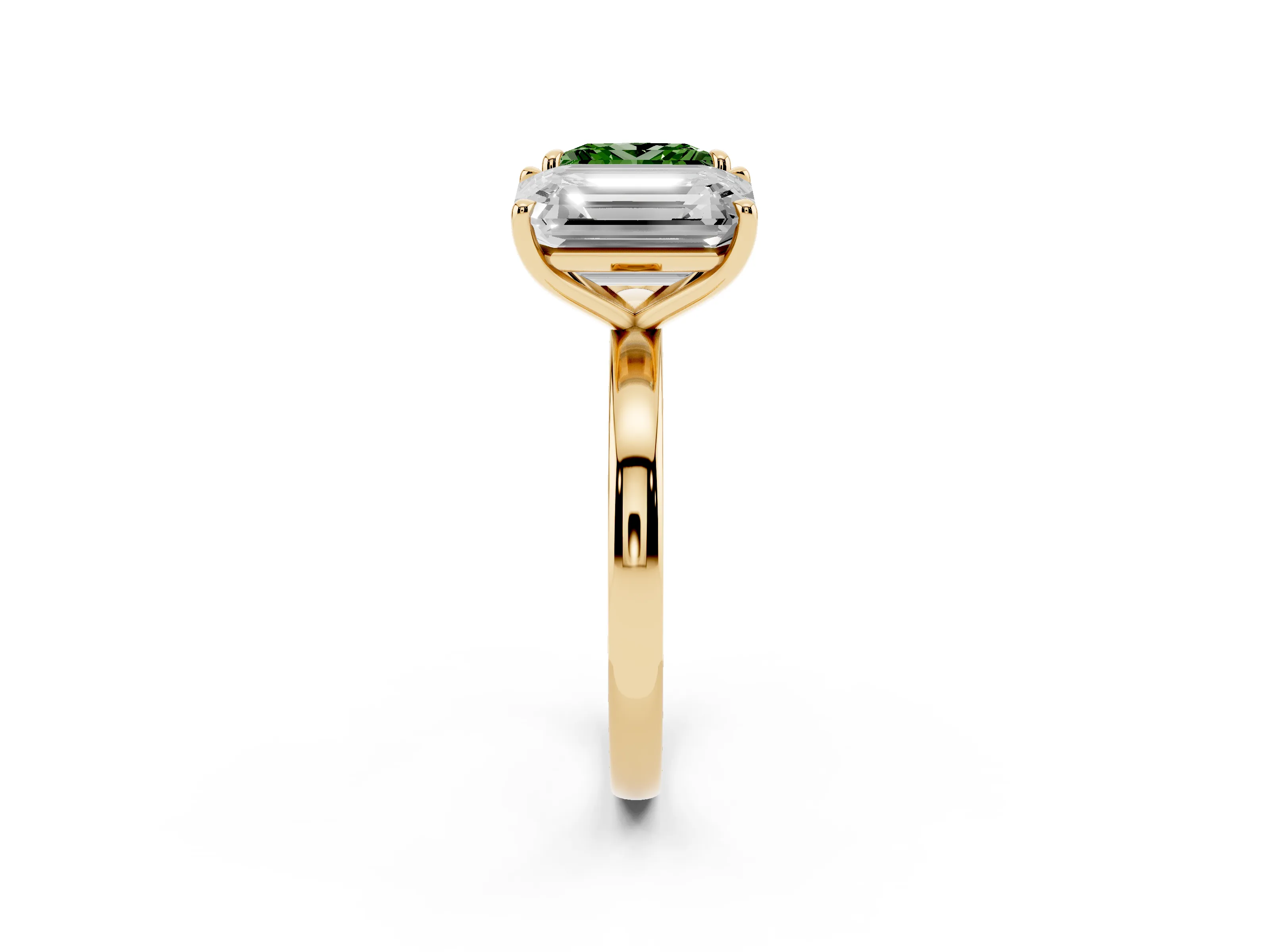 Fancy Green Princess Cut and Emerald Cut Toi Moi Ring Set in Yellow gold with Prong Setting