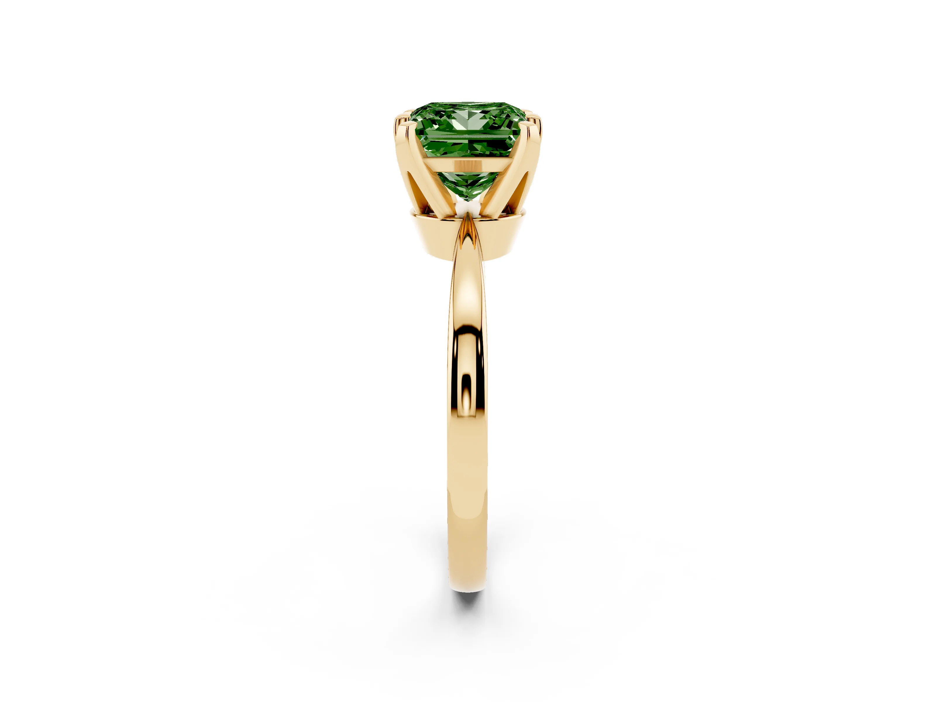 Fancy Green Princess Cut Diamond Solitaire Engagement Ring Set in Yellow gold with Slim Tapered Solitaire Band