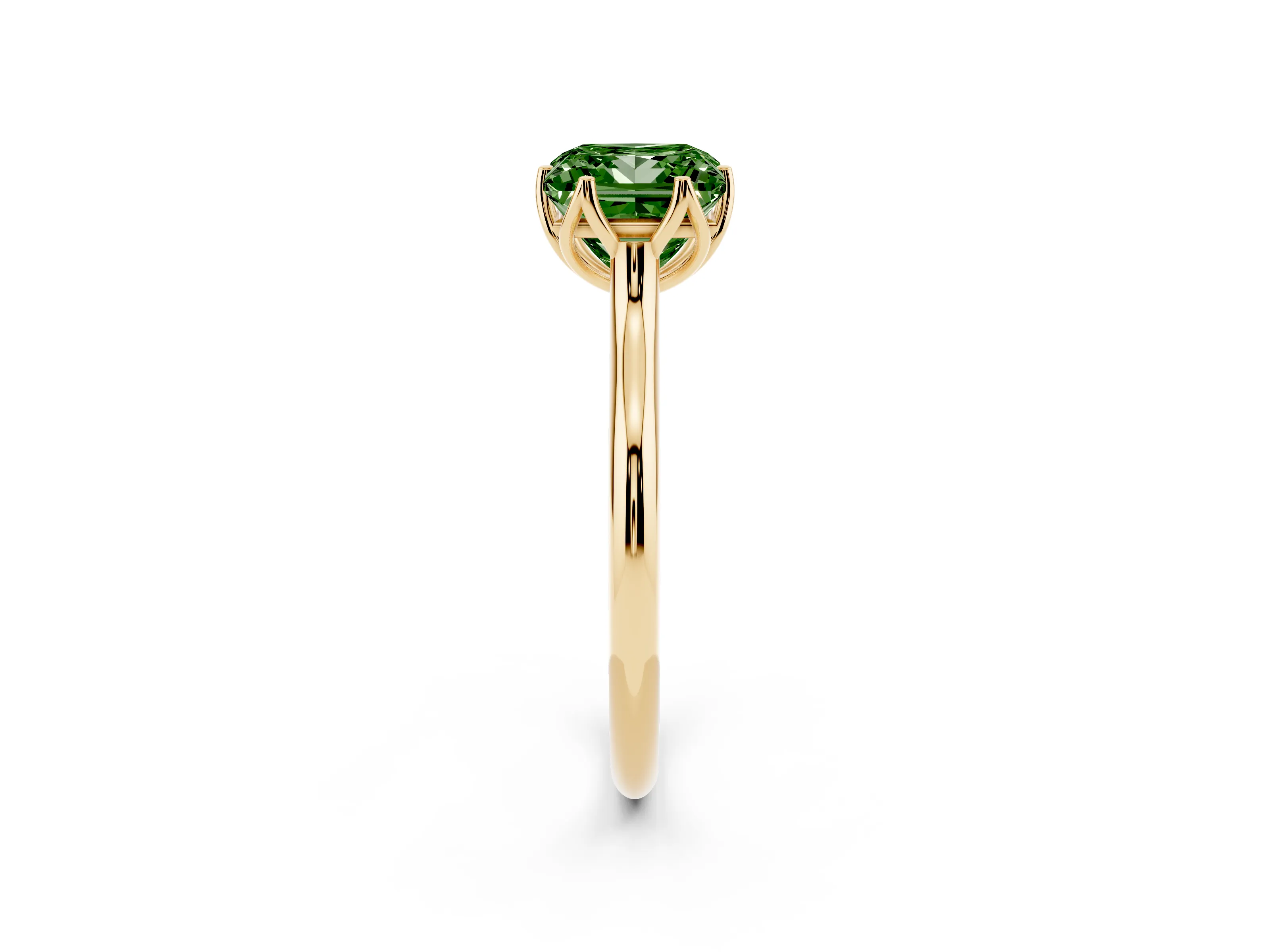 Fancy Green Princess Cut Diamond Solitaire Cathedral Ring Set in Yellow gold with Prong Setting