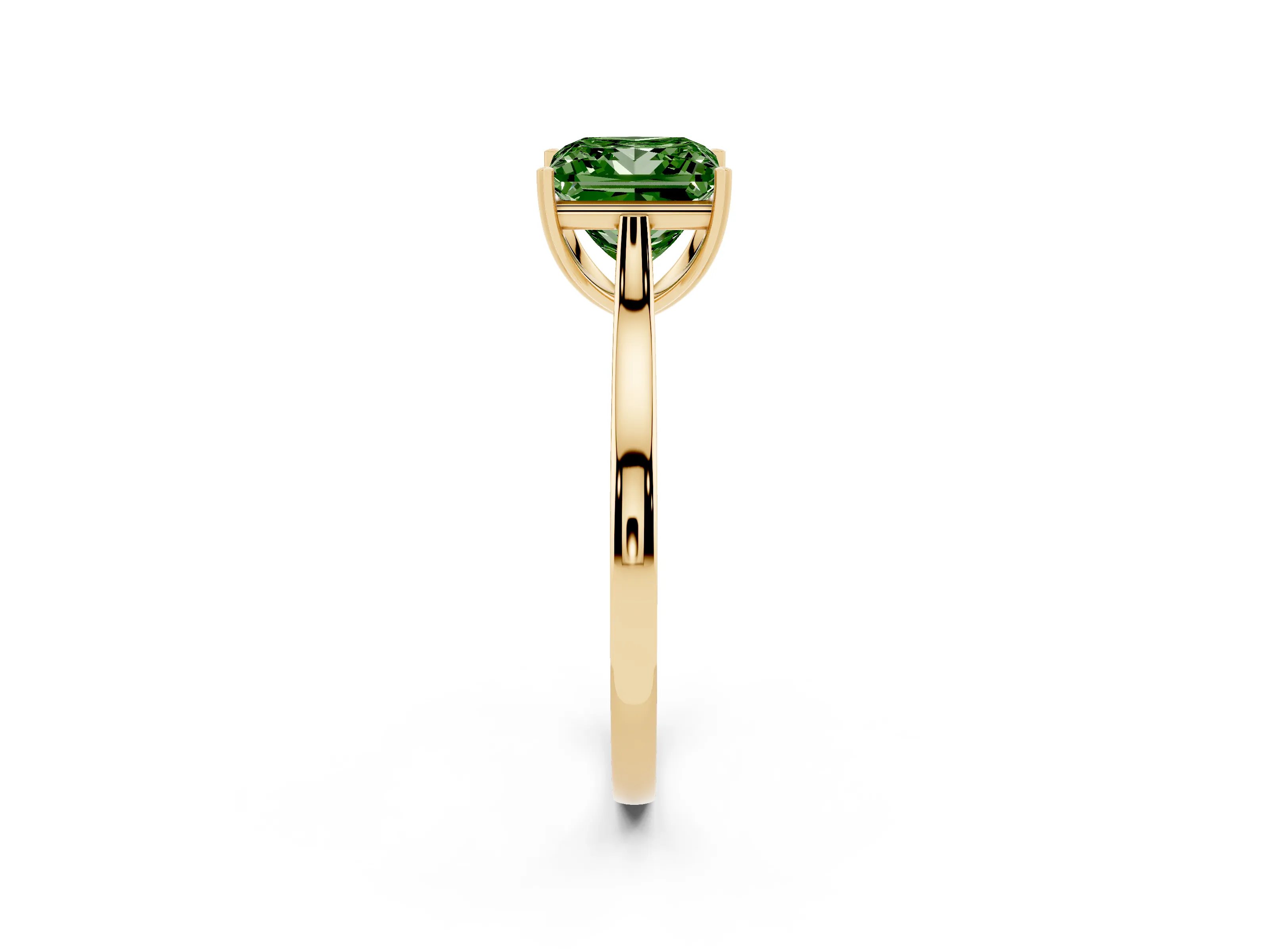 Fancy Green Princess Cut Diamond Solitaire Heart Prong Engagement Ring Set in Yellow gold with Tapered Band
