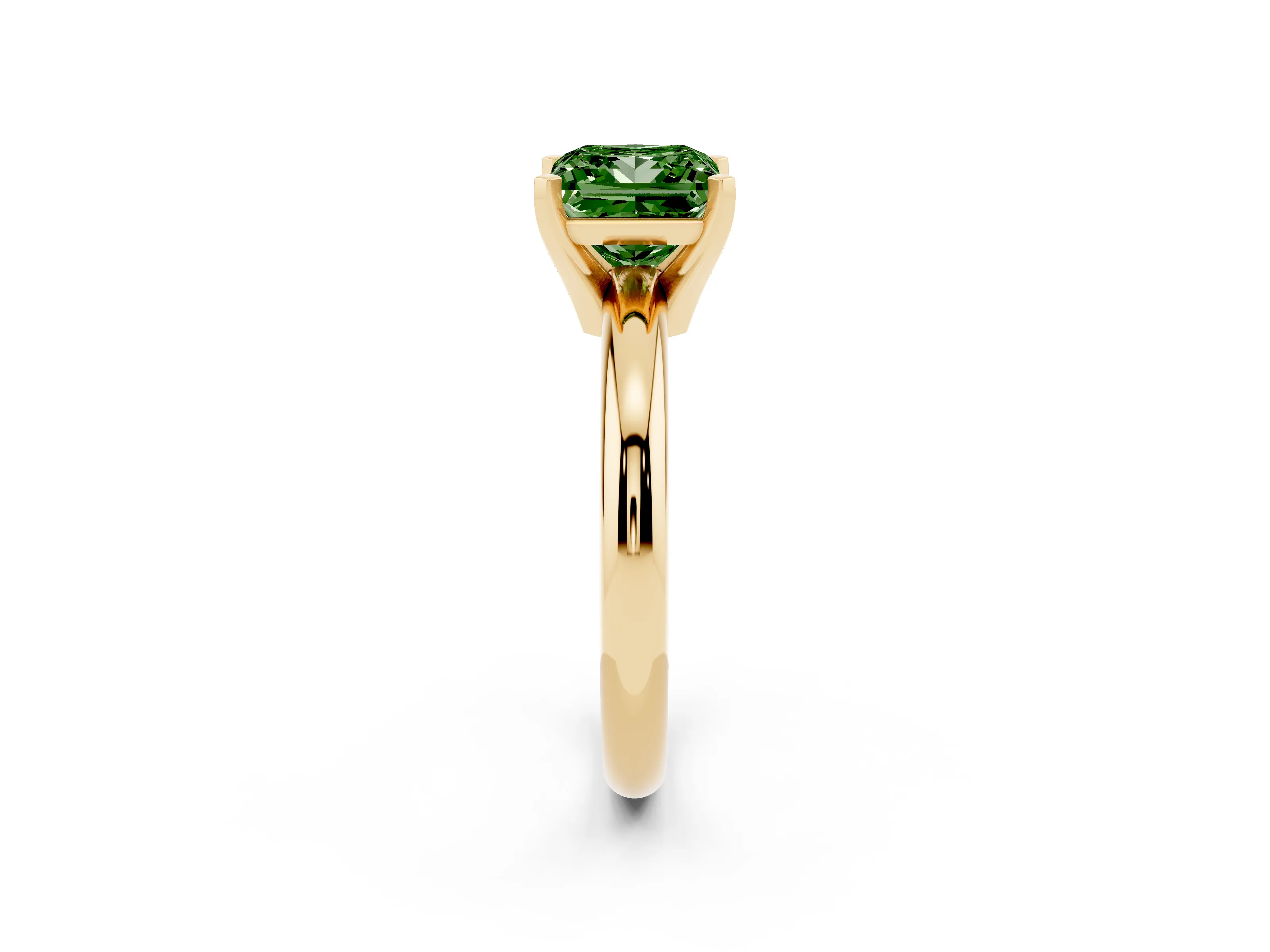 Fancy Green Princess Cut Diamond Solitaire Engagement Ring Set in Yellow gold with Round Band and Prong Setting