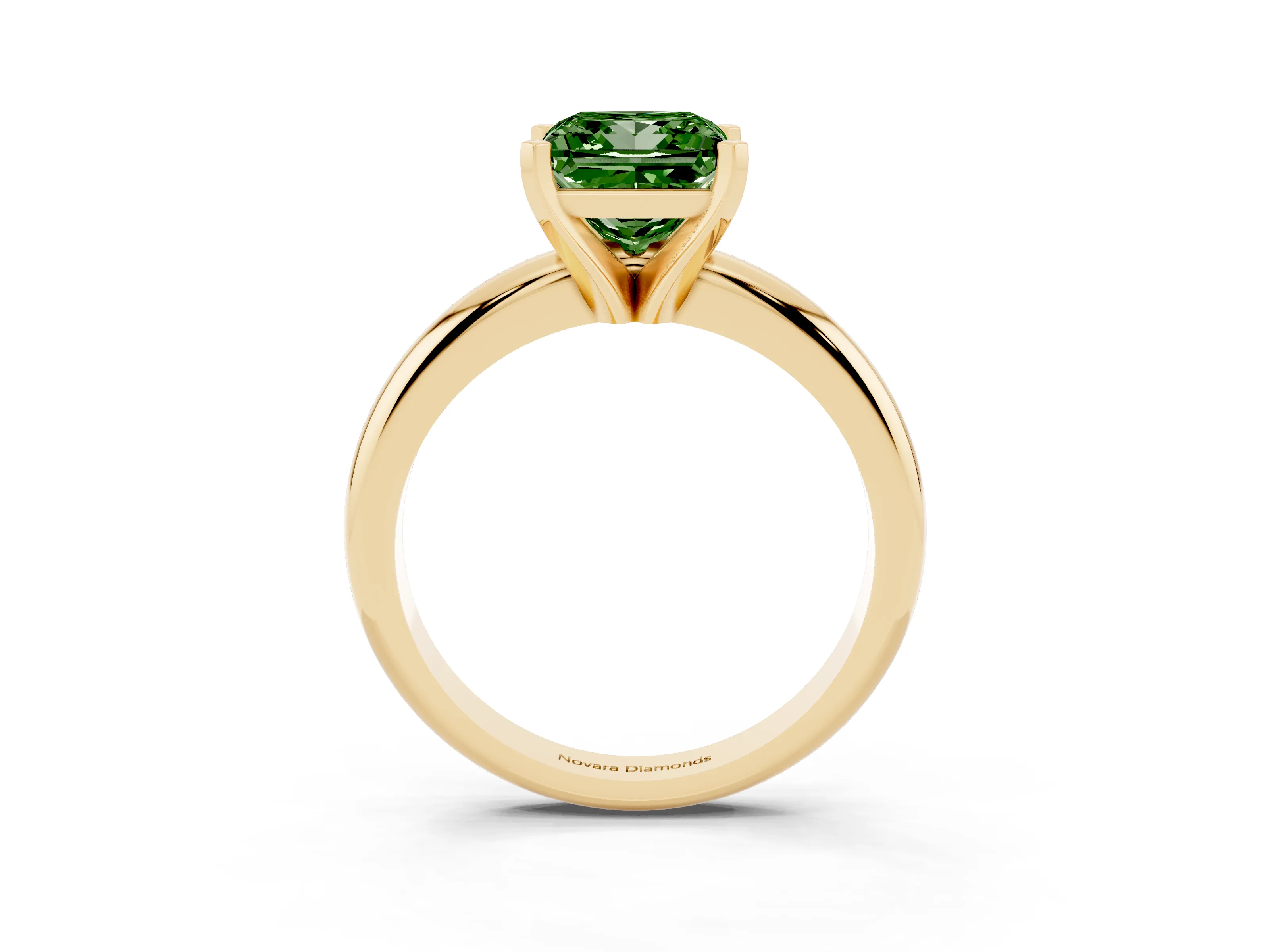Fancy Green Princess Cut Diamond Solitaire Engagement Ring Set in Yellow gold with Round Band and Prong Setting