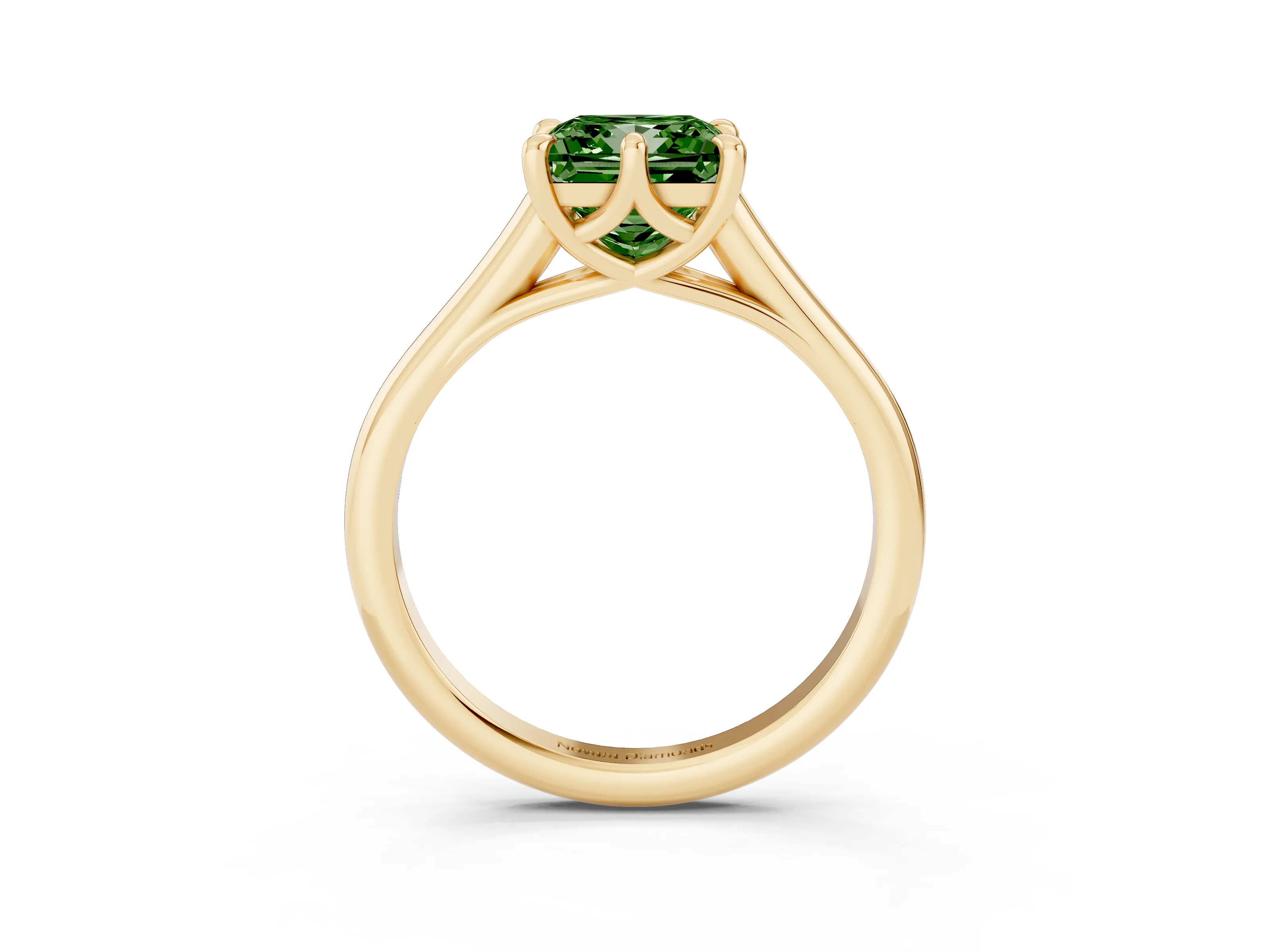 Fancy Green Princess Cut Diamond Solitaire Engagement Ring Set in Yellow gold with Prong Setting and Plain Classic Band