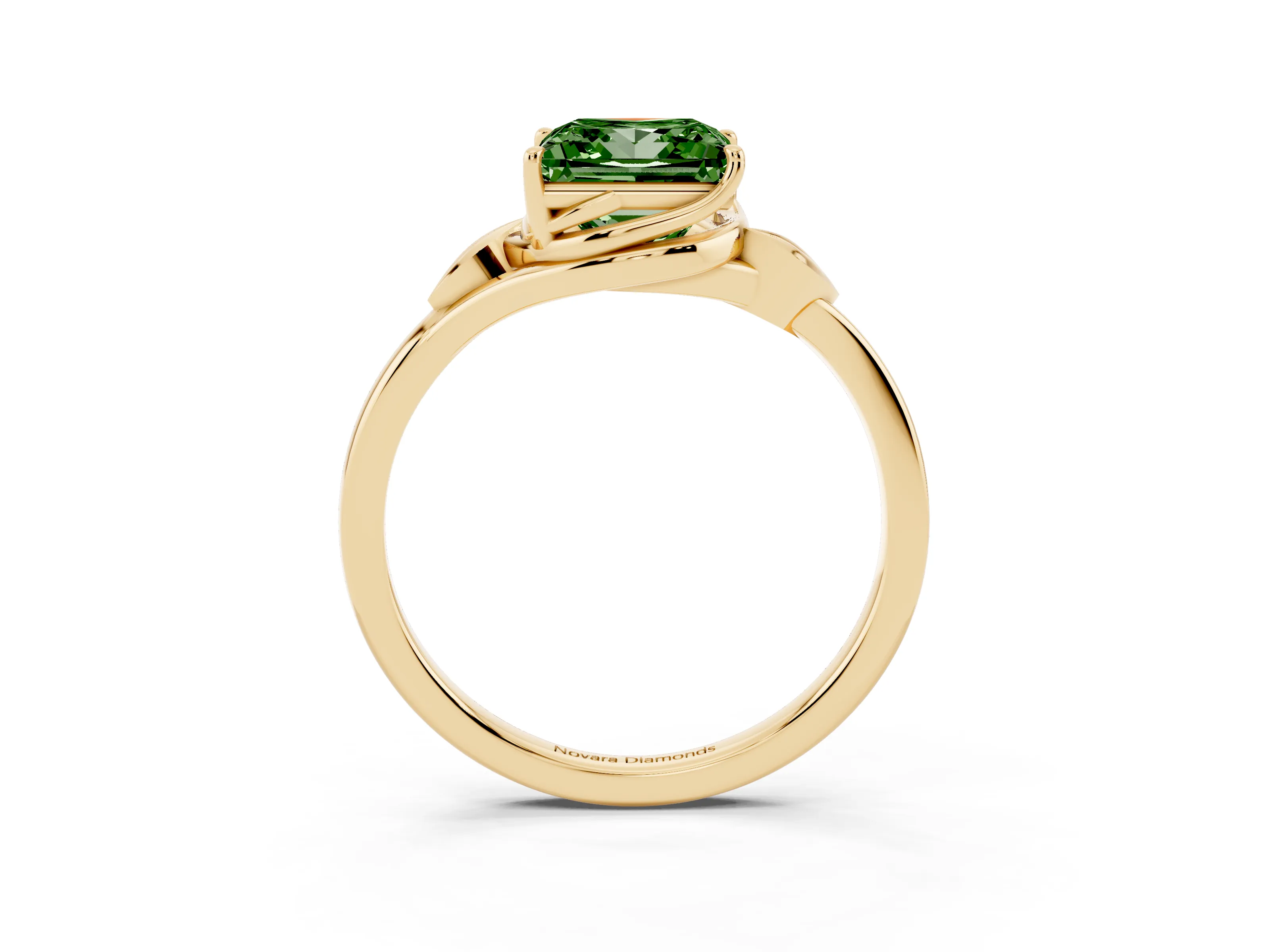 Fancy Green Princess Cut Diamond Solitaire Ring Set in Yellow gold with Polished Twist Band