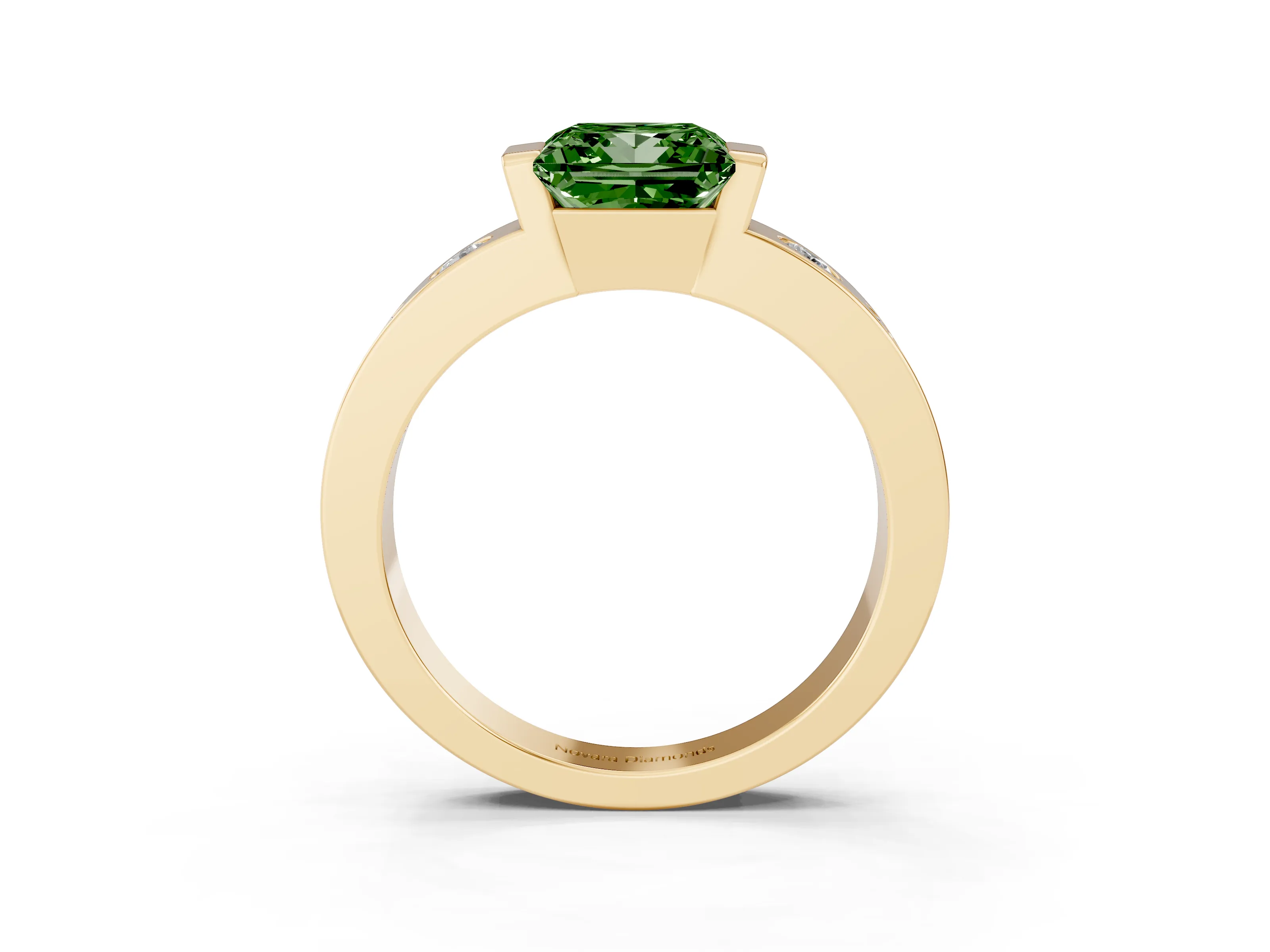 Fancy Green Princess Cut Diamond Channel-Set Band Ring Set in Yellow gold with Bezel Prong Setting