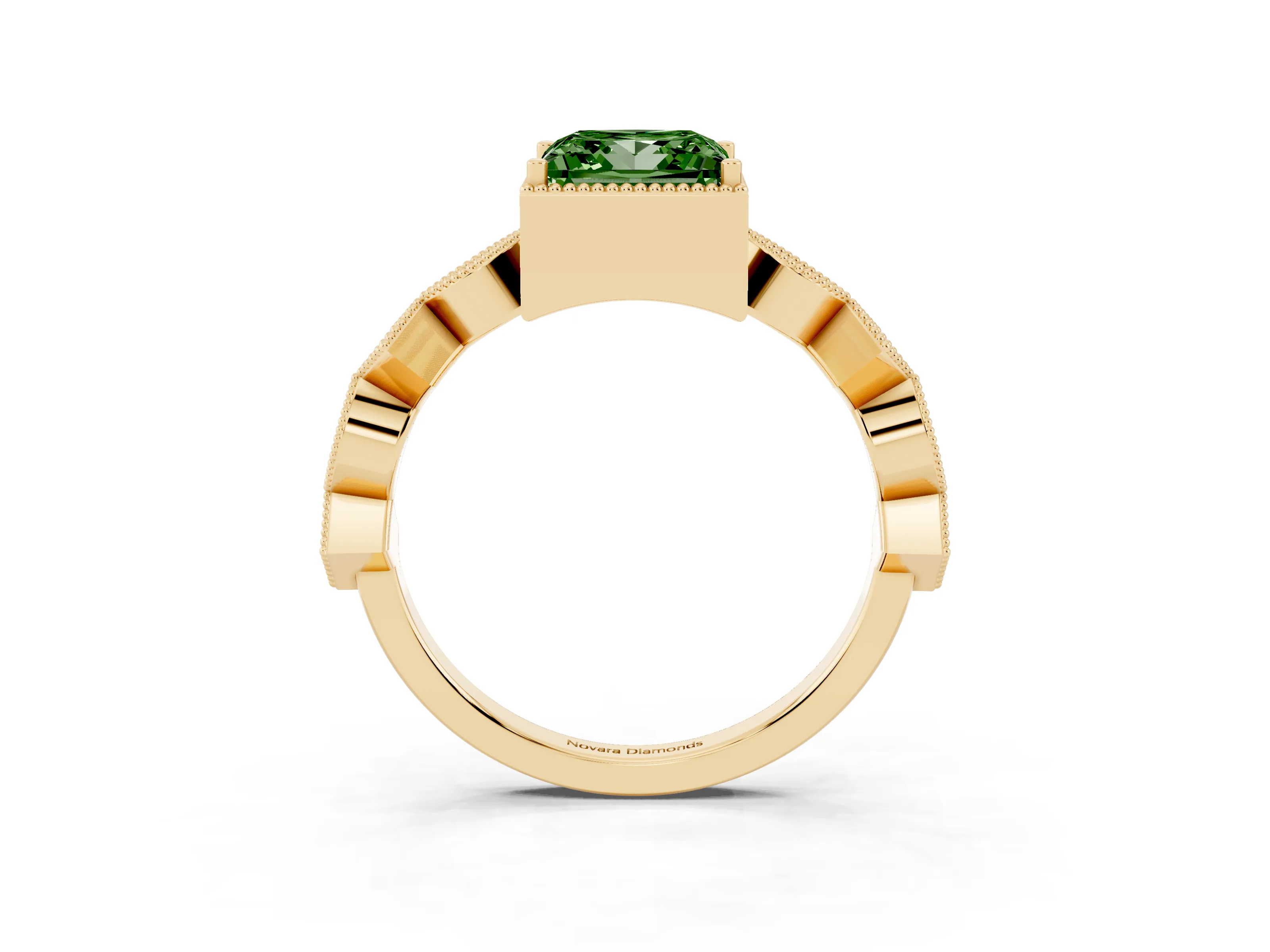Fancy Green Princess Cut Diamond Milgrain Marquise Twist Band Ring Set in Yellow gold with Prong Setting