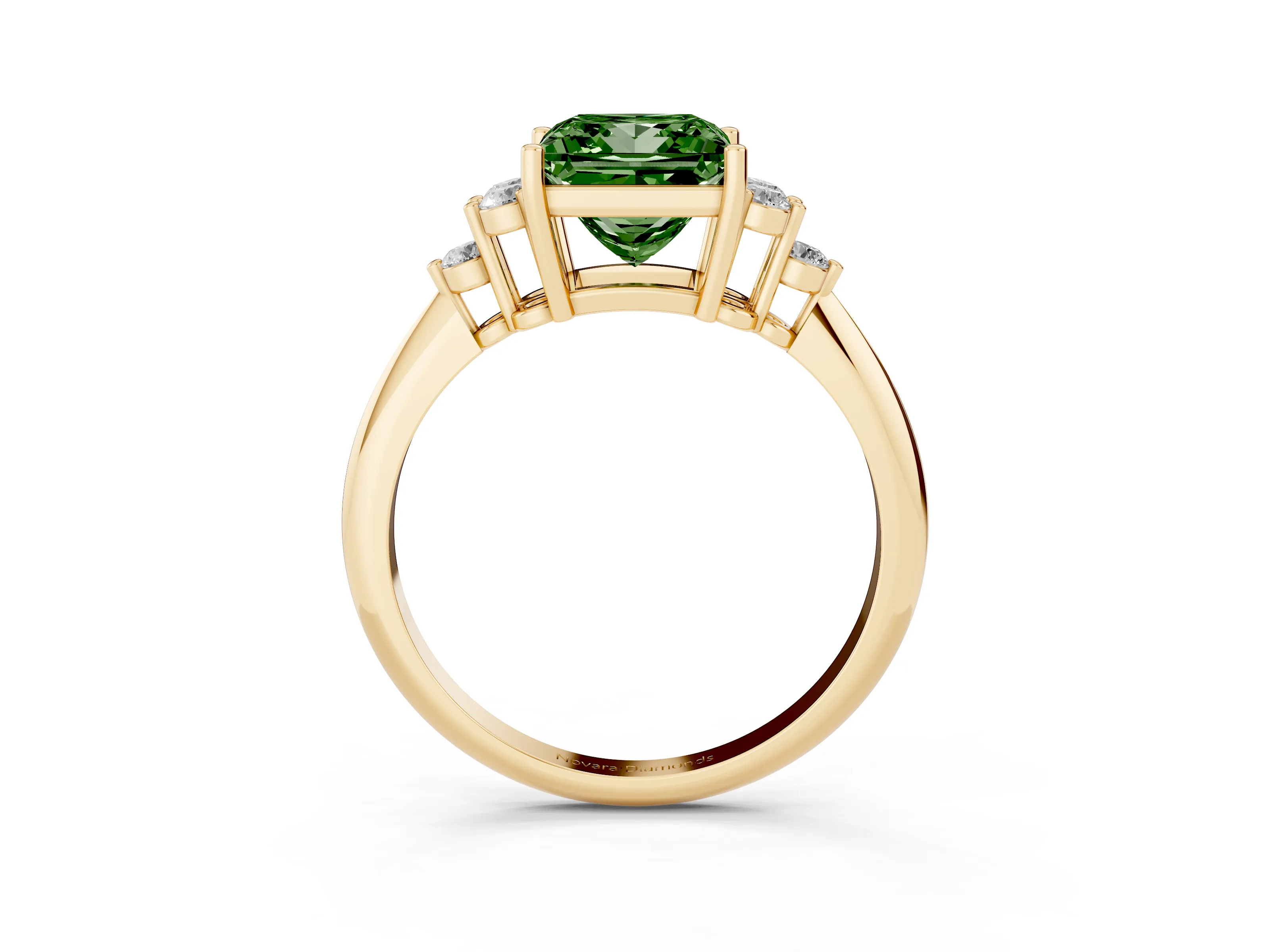 Fancy Green Princess Cut Diamond Cluster Ring Set in Yellow gold with Plain Band and Prong Setting