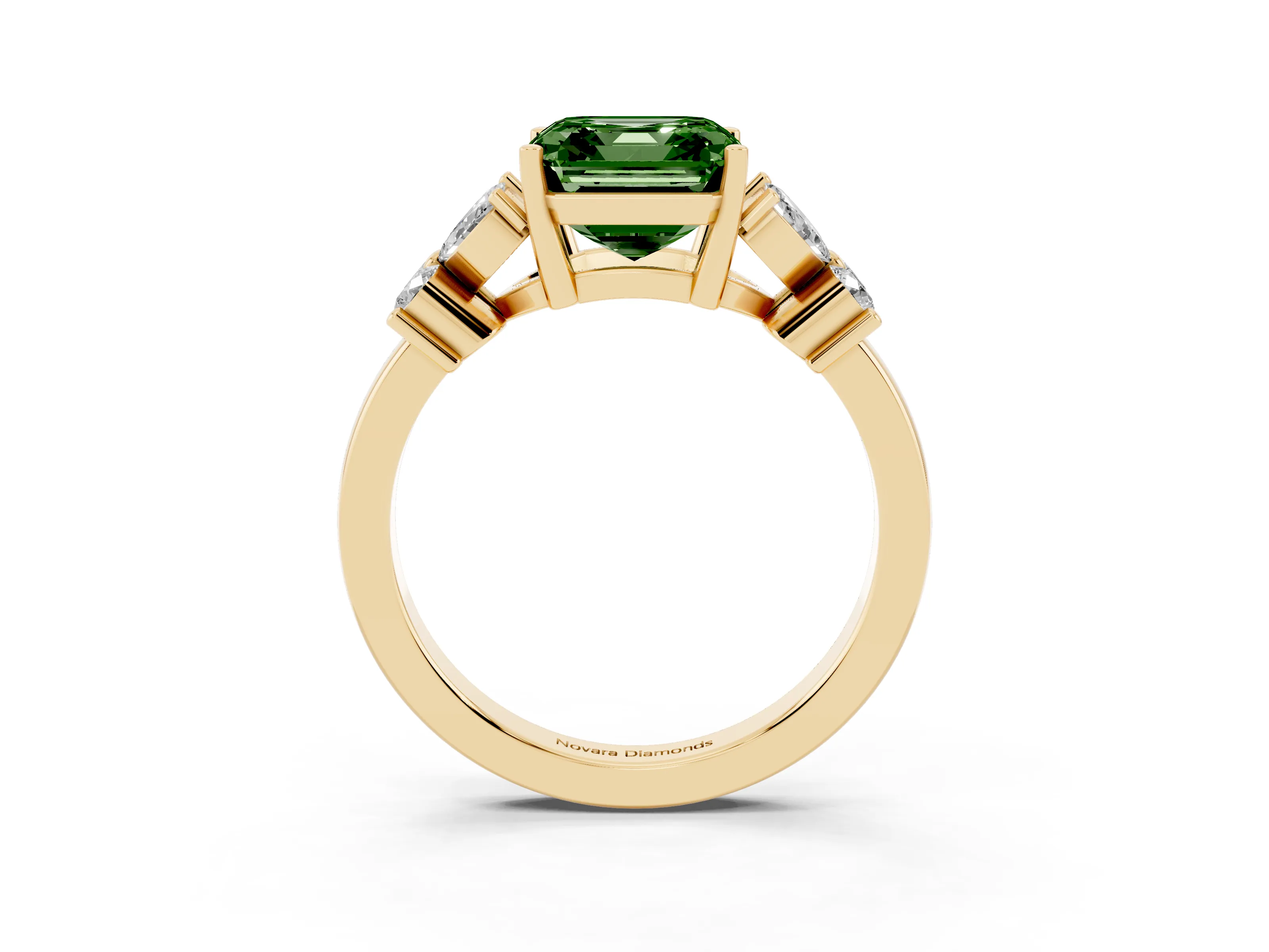 Fancy Green Princess Cut Diamond Floral Cluster Ring Set in Yellow gold with Marquise Petals and Prong Setting