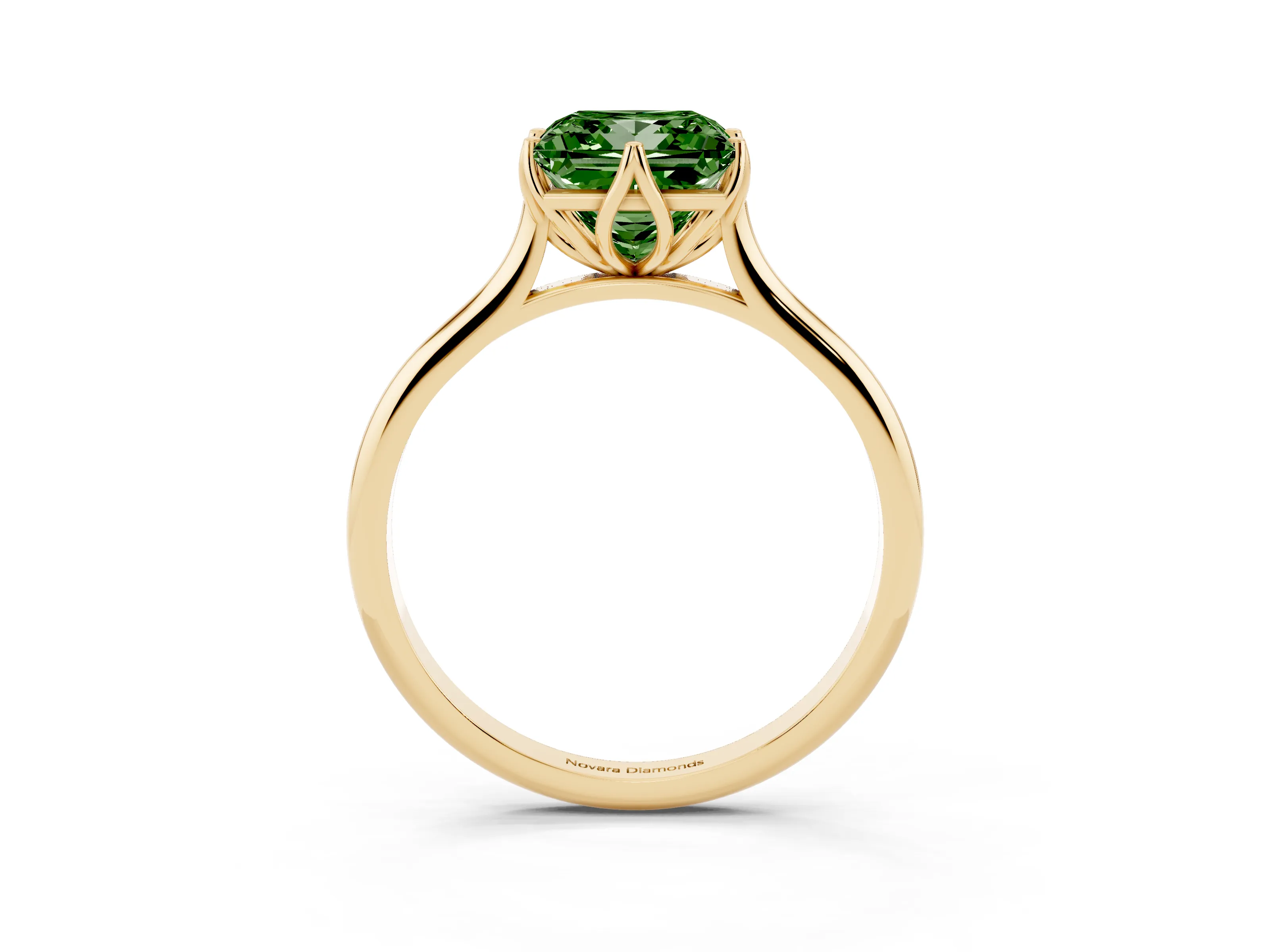 Fancy Green Princess Cut Diamond Solitaire Cathedral Ring Set in Yellow gold with Prong Setting