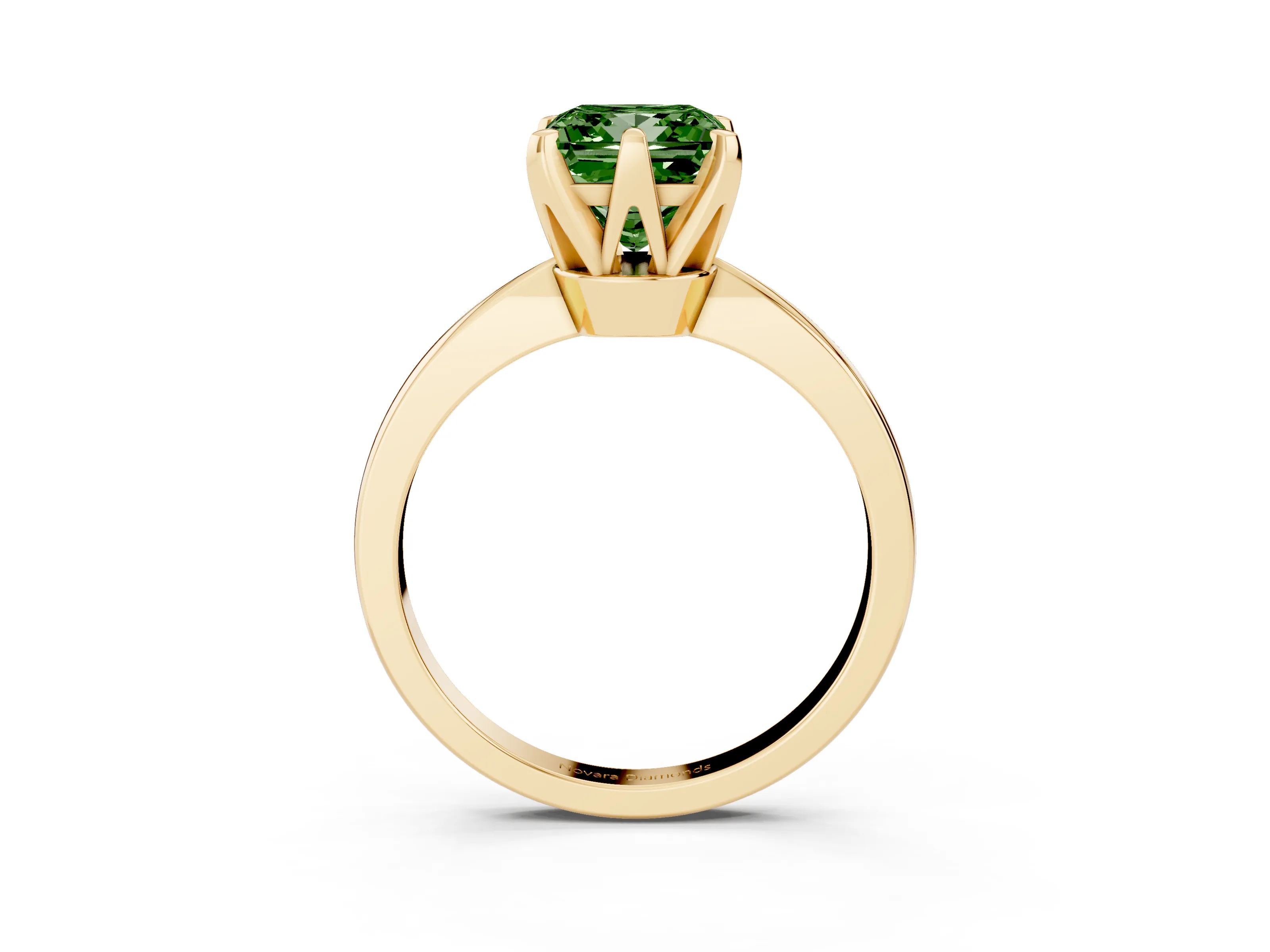 Fancy Green Princess Cut Diamond Solitaire Engagement Ring Set in Yellow gold with Slim Tapered Solitaire Band