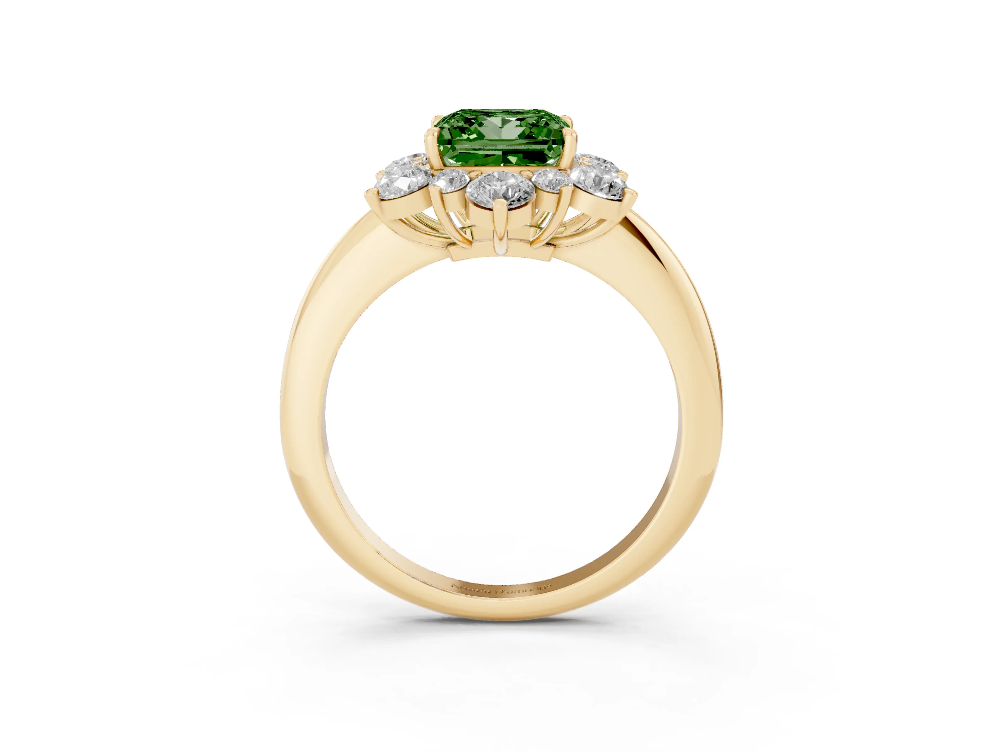 Fancy Green Princess Cut Diamond Cluster Halo Ring Set in Yellow gold with Solitaire Band and Prong Setting