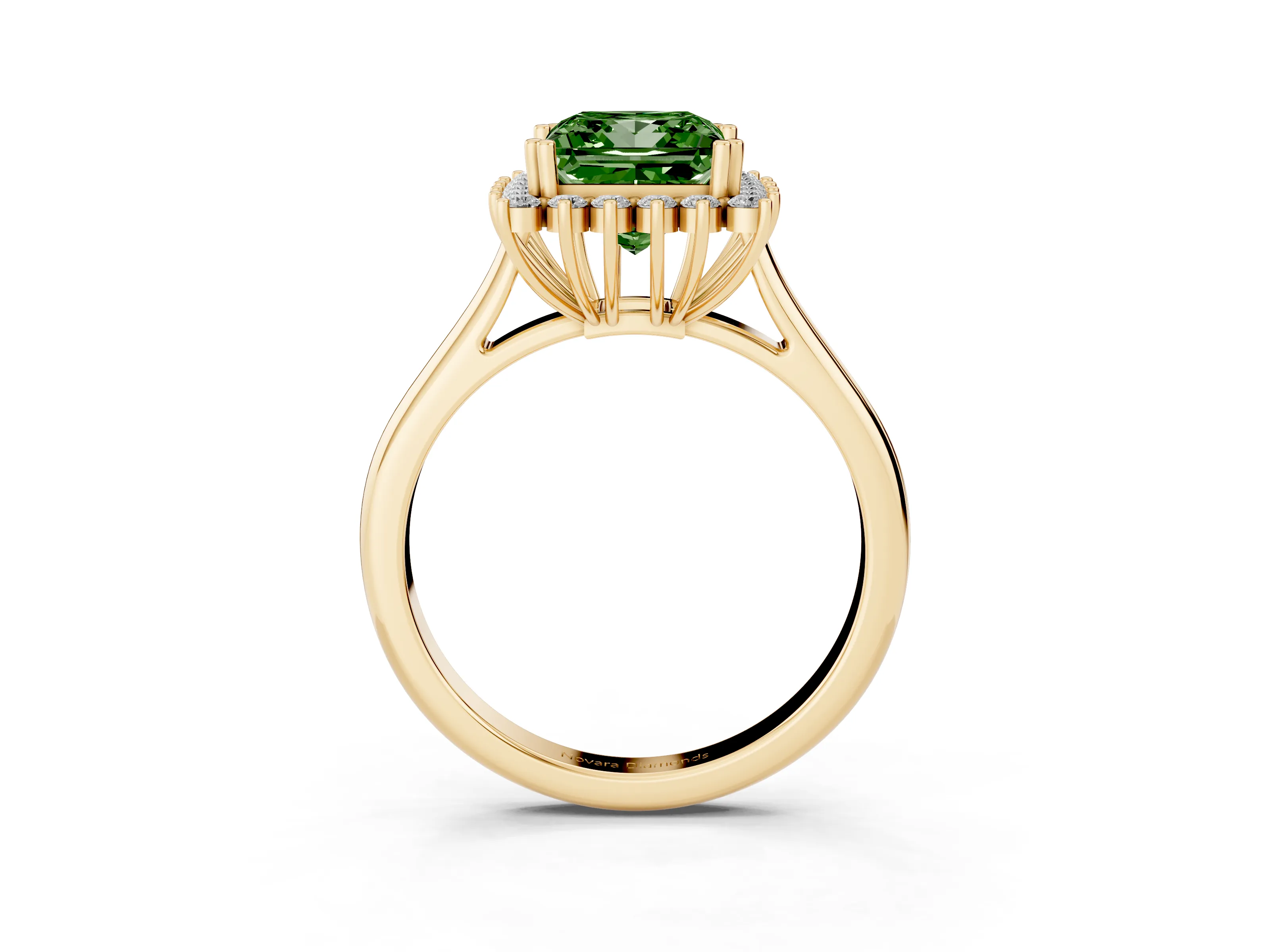 Fancy Green Princess Cut Diamond Halo Ring Set in Yellow gold with Plain Solitaire Band and Prong Setting