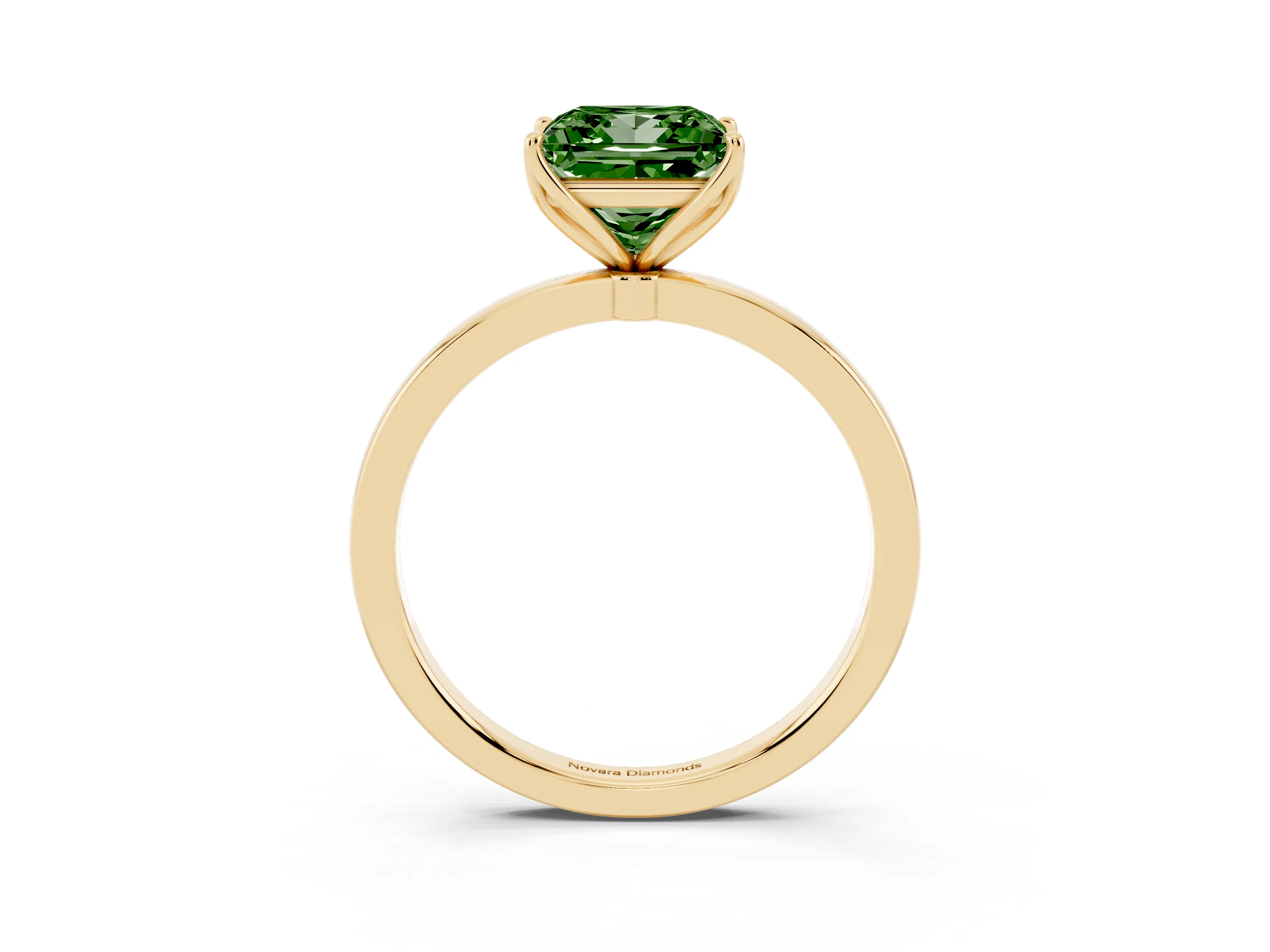 Fancy Green Princess Cut Diamond Solitaire Ring Set in Yellow gold with Prong Setting and Thin Polished Band