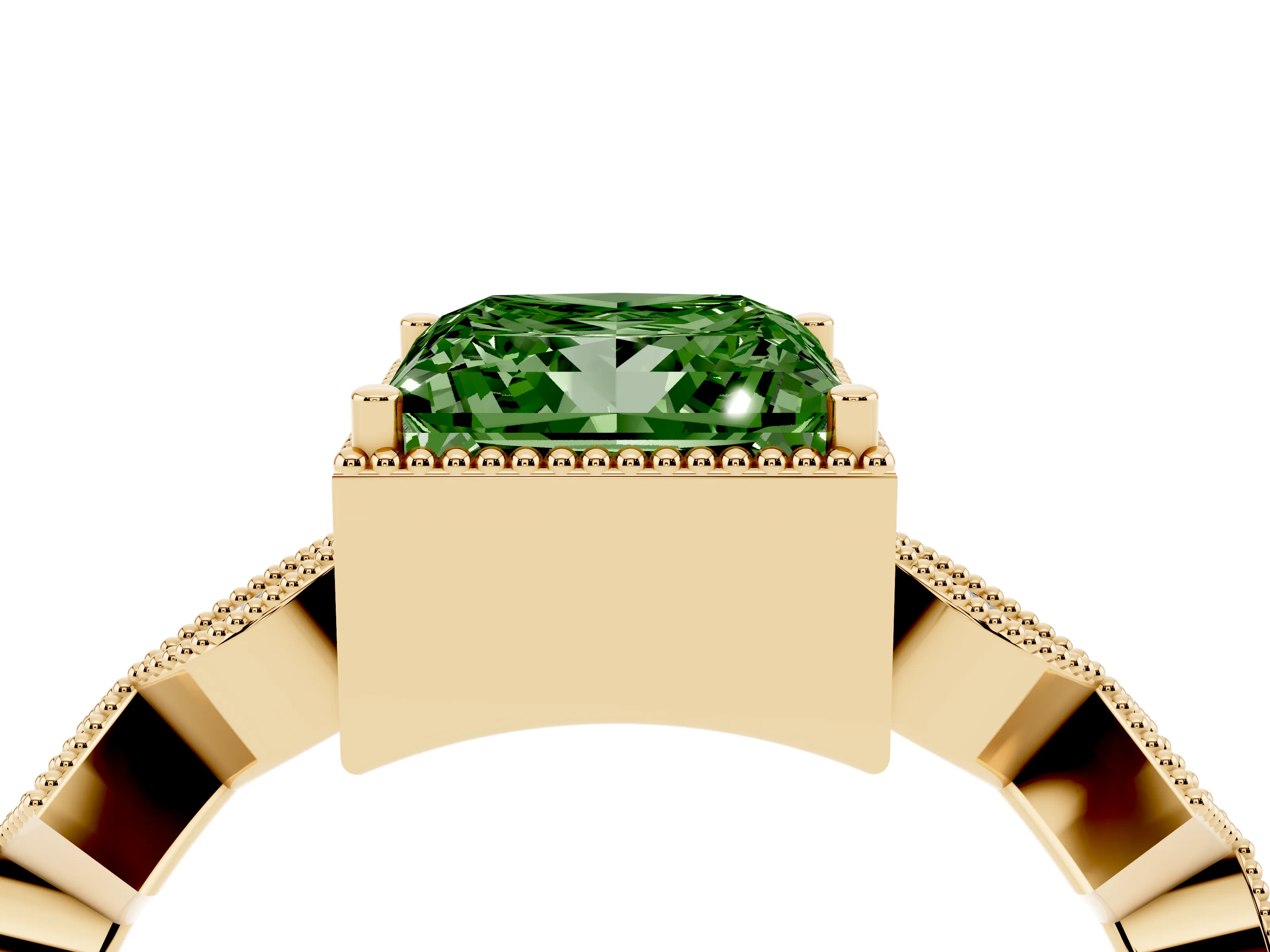 Fancy Green Princess Cut Diamond Milgrain Marquise Twist Band Ring Set in Yellow gold with Prong Setting