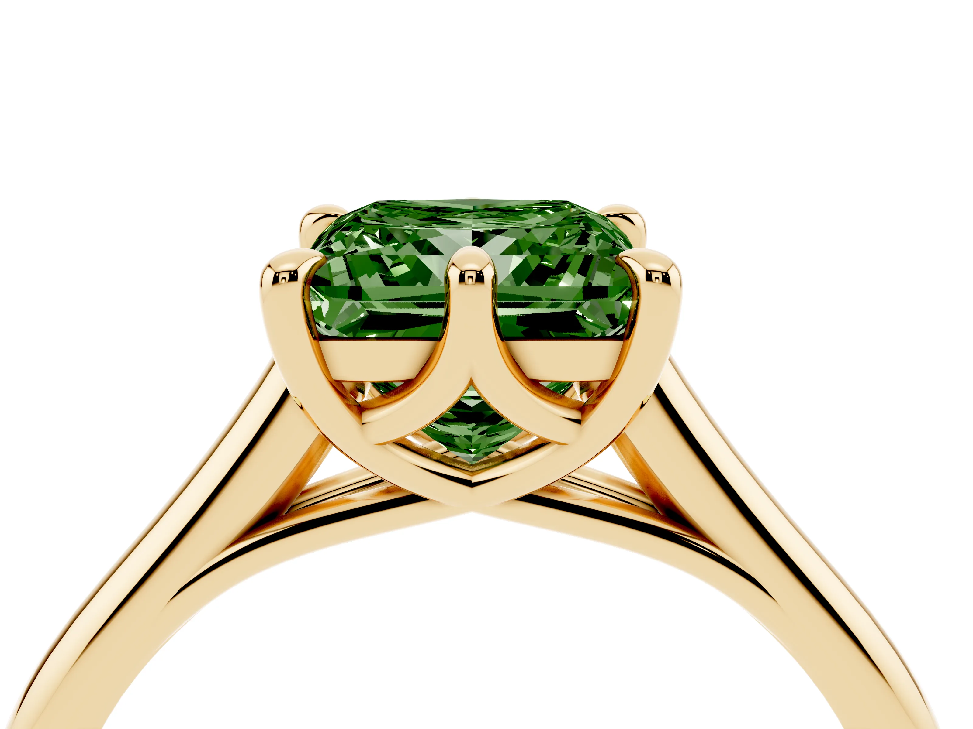 Fancy Green Princess Cut Diamond Solitaire Engagement Ring Set in Yellow gold with Prong Setting and Plain Classic Band