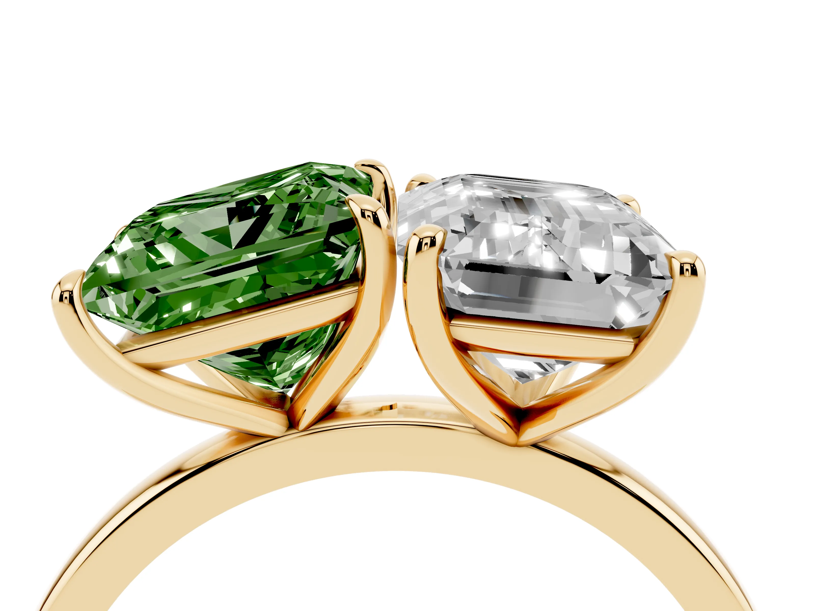 Fancy Green Princess Cut and Emerald Cut Toi Moi Ring Set in Yellow gold with Prong Setting