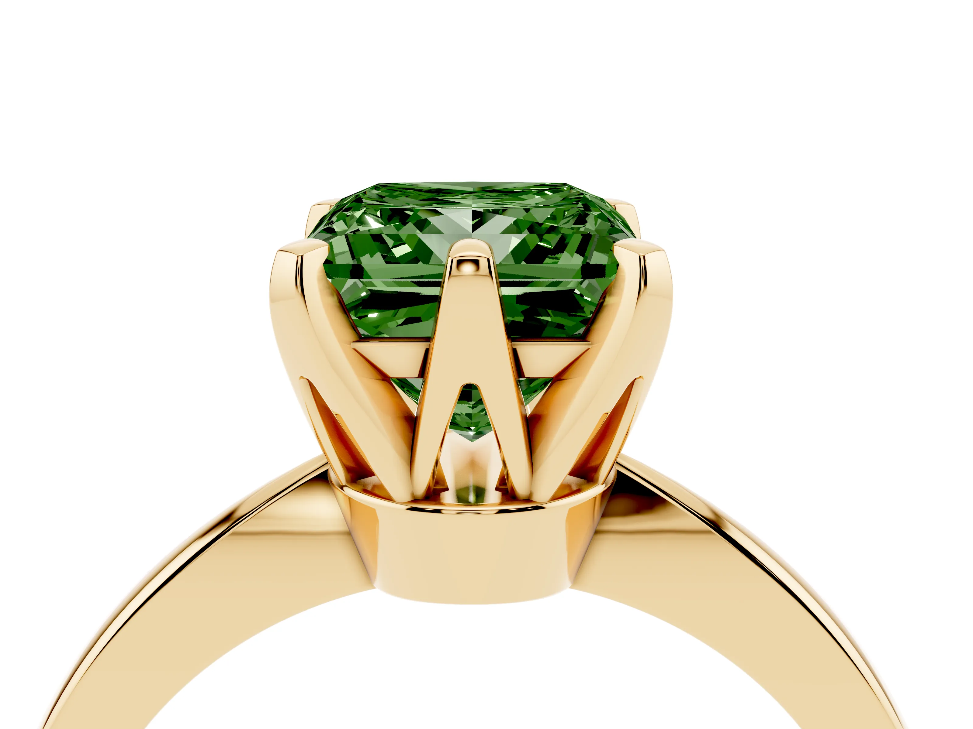 Fancy Green Princess Cut Diamond Solitaire Engagement Ring Set in Yellow gold with Slim Tapered Solitaire Band